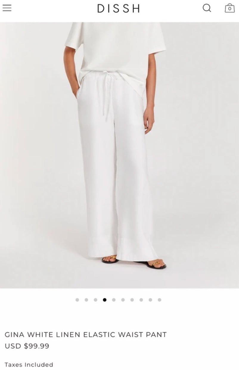 GINA WHITE LINEN ELASTIC WAIST PANT