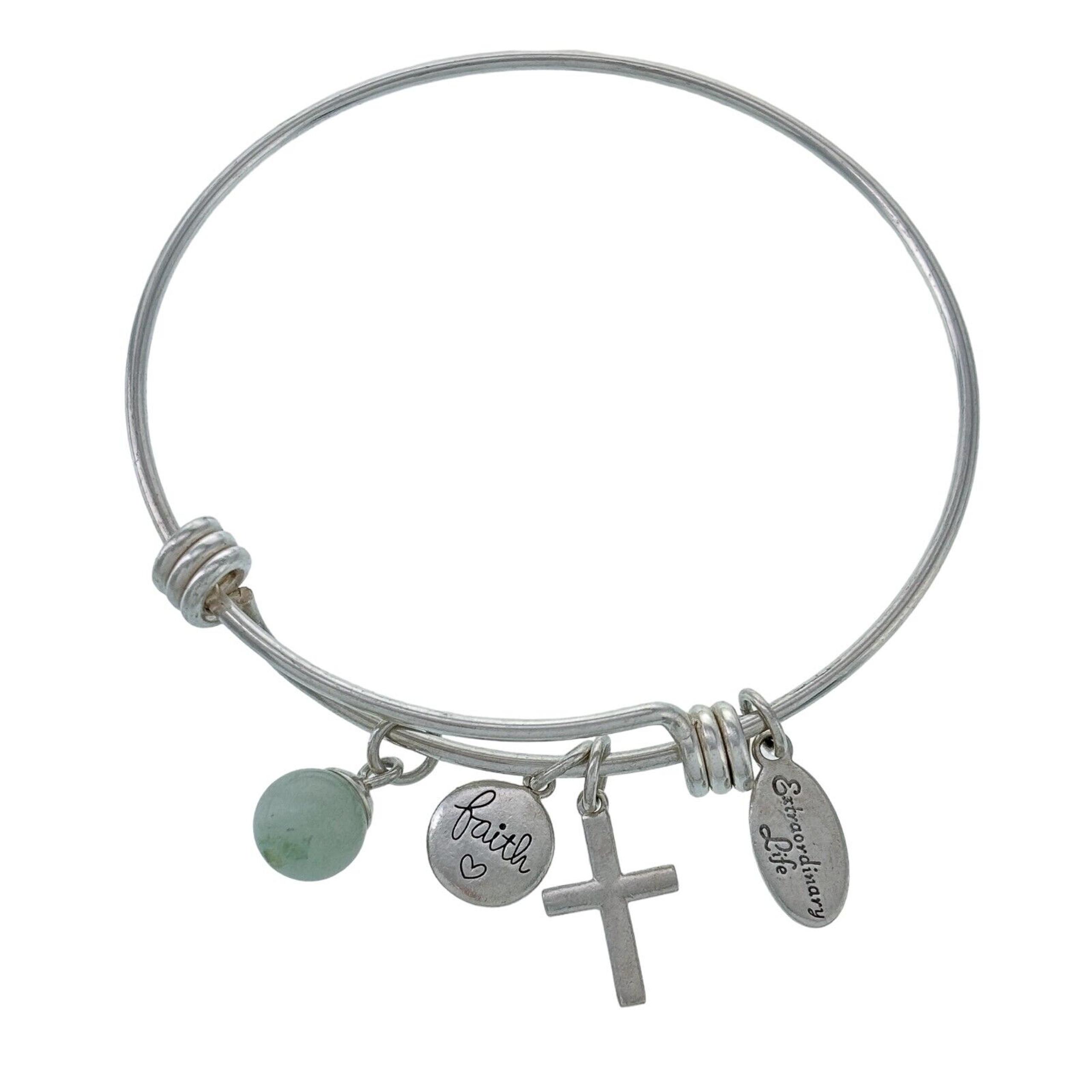 Footnotes Sterling Silver Extraordinary Faith Cross Charm Slide Bracelet 7.5"