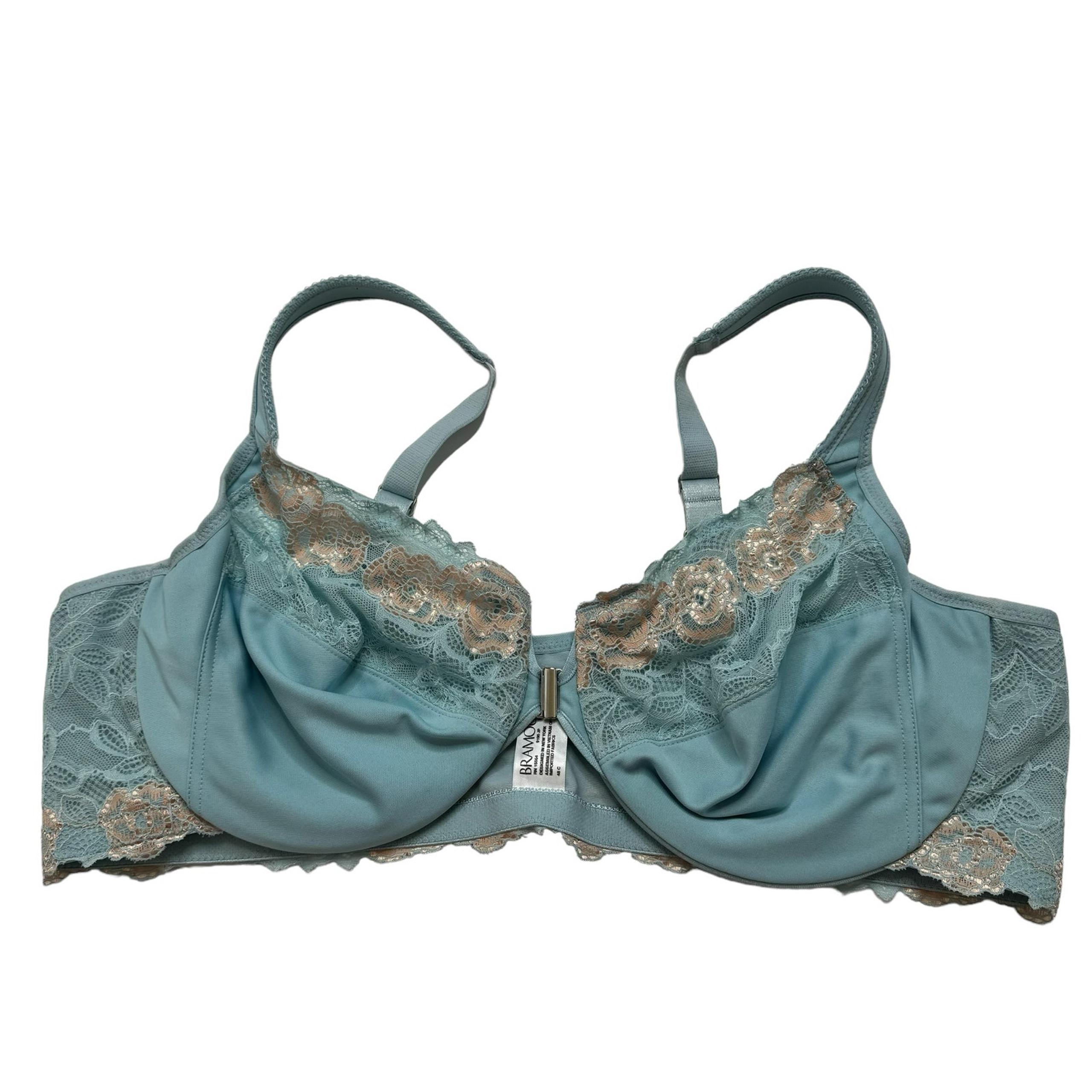 BRAMOUR GLAMORIZE Brooklyn Tiff Blue Tan Lace Front Close Underwire Bra Size 48C