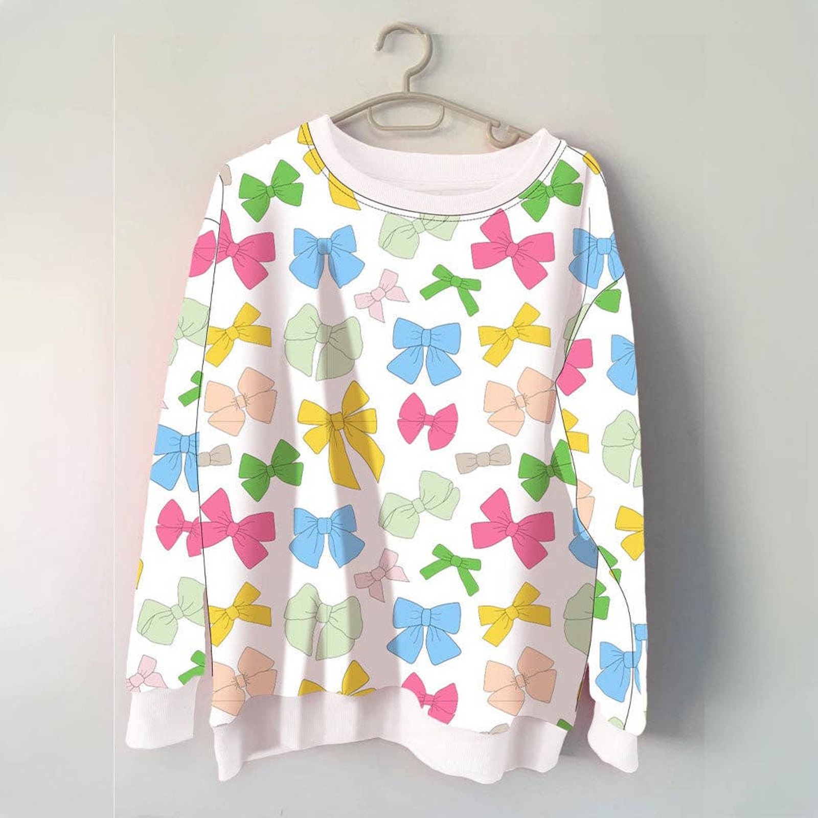 Multicolored Coquette Bows Printed All Over Sweatshirt Med