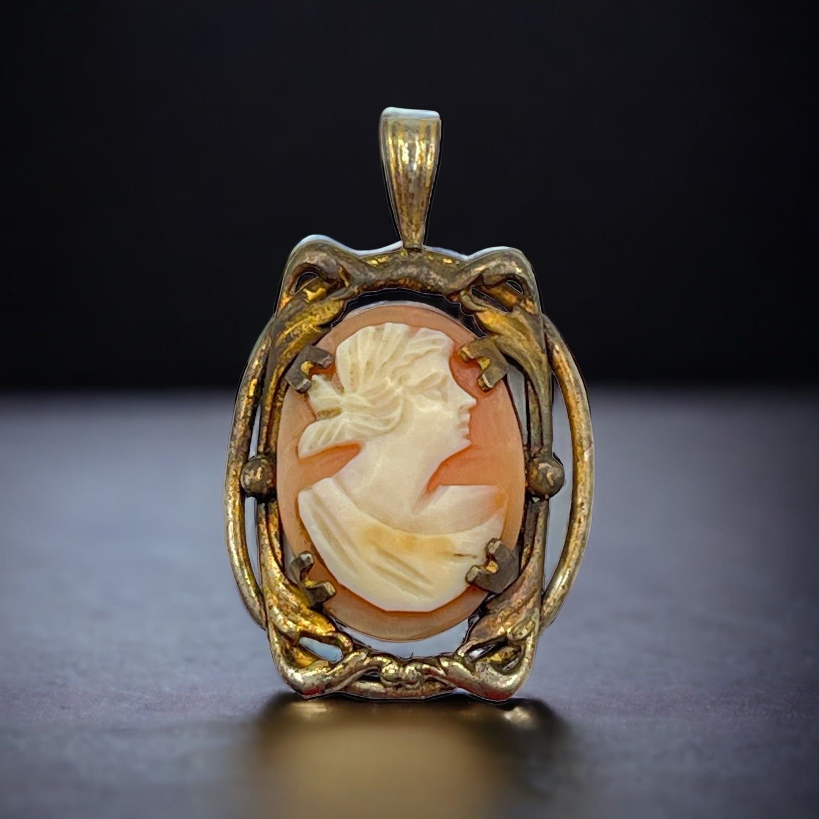 Antique Victorian Cameo Gold Filled Hand Carved Shell Dainty Pendant Collectible