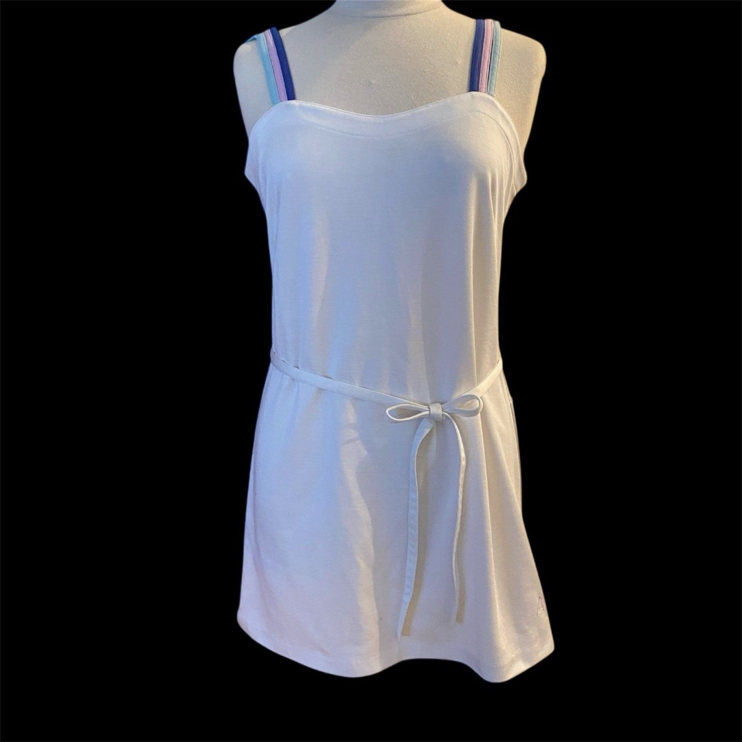Vintage HEAD Y2K 80s Tennis Shift Dress Golf Pickleball White Belt Pocket 14 USA