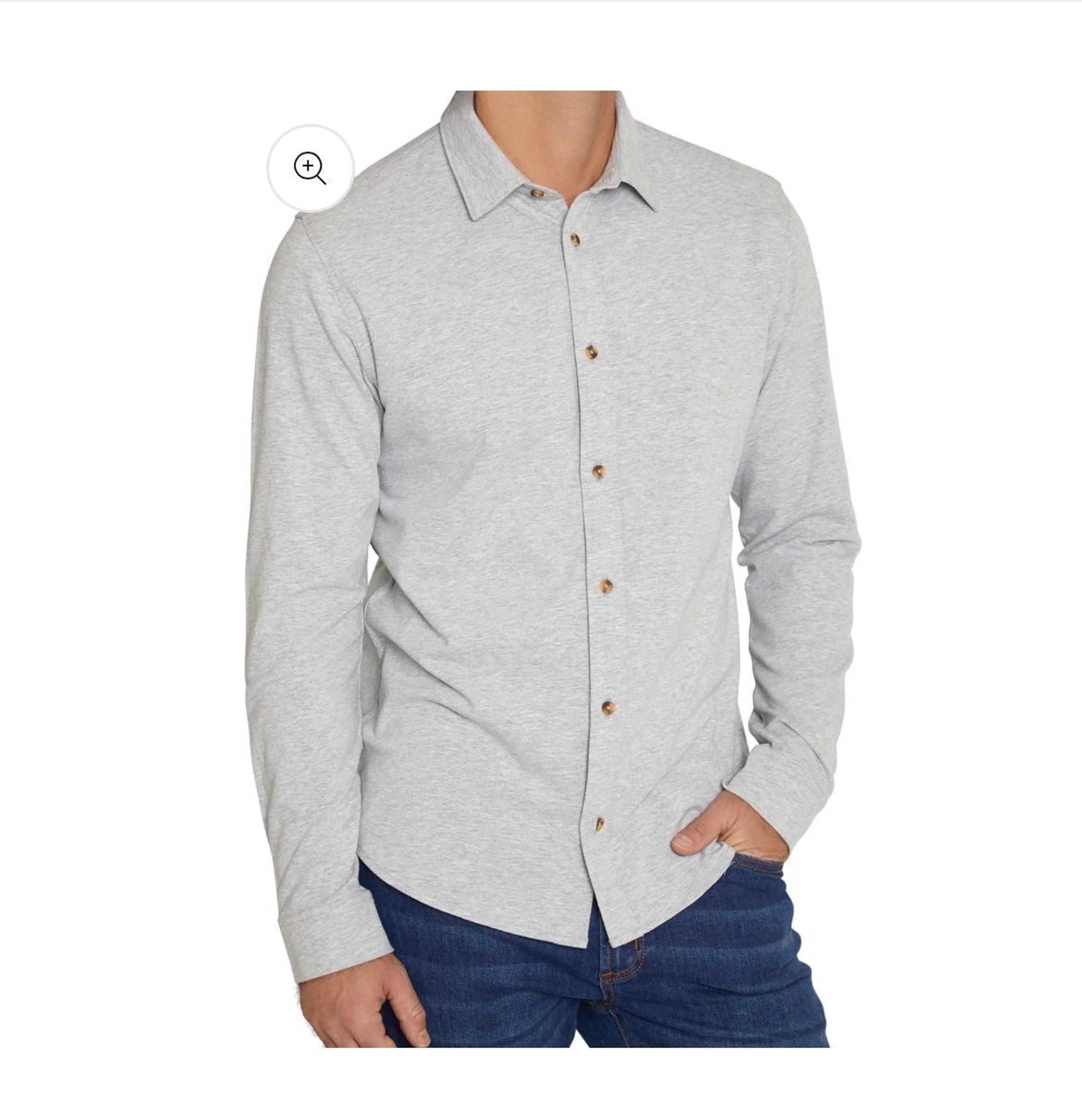 SLATE & STONE HEATHER GREY  L/S KNIT BUTTON DOWN SHIRT