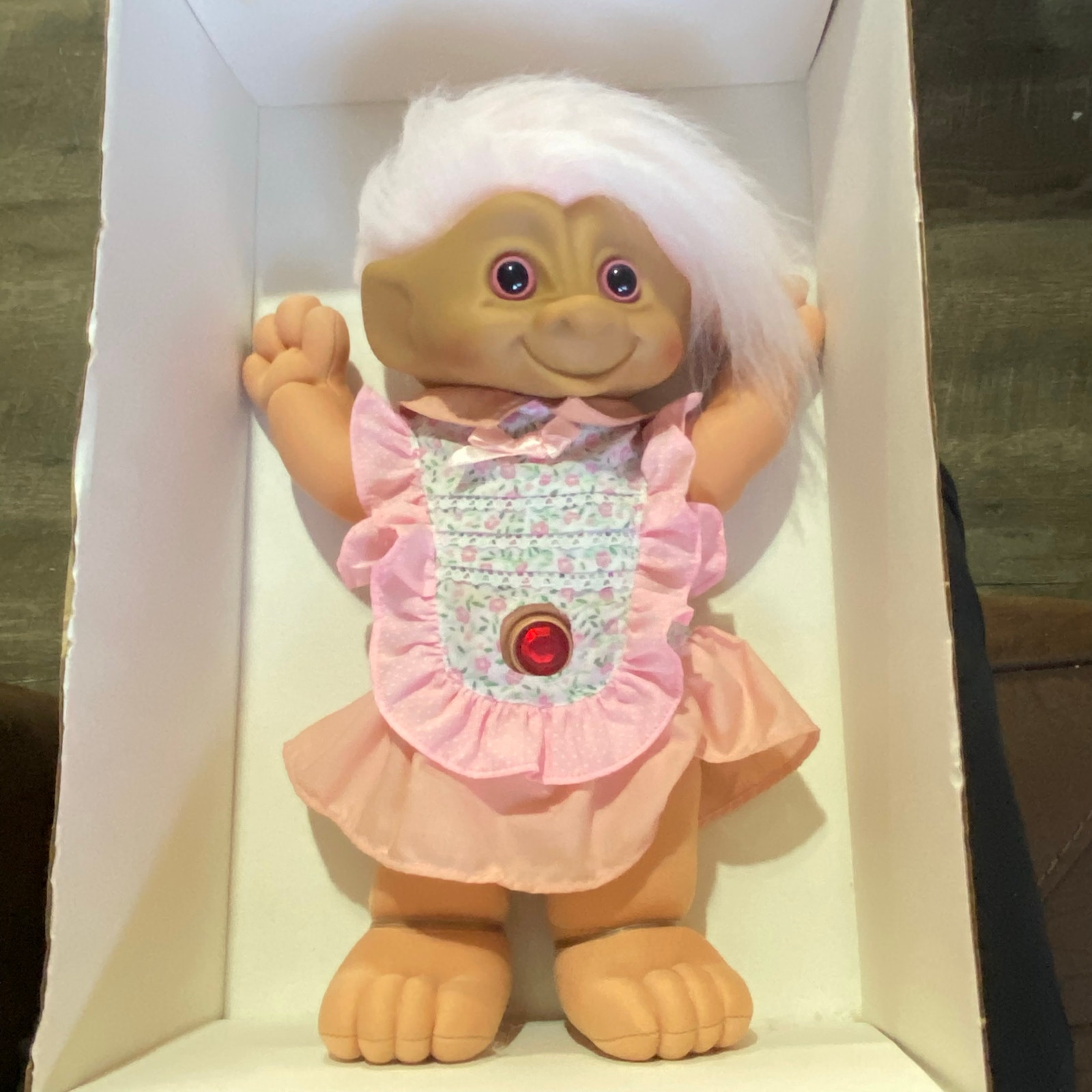 VTG 1991 ACE NOVELTY CO 14in Treasure Troll Tot Wishstone bellybutton Damage box