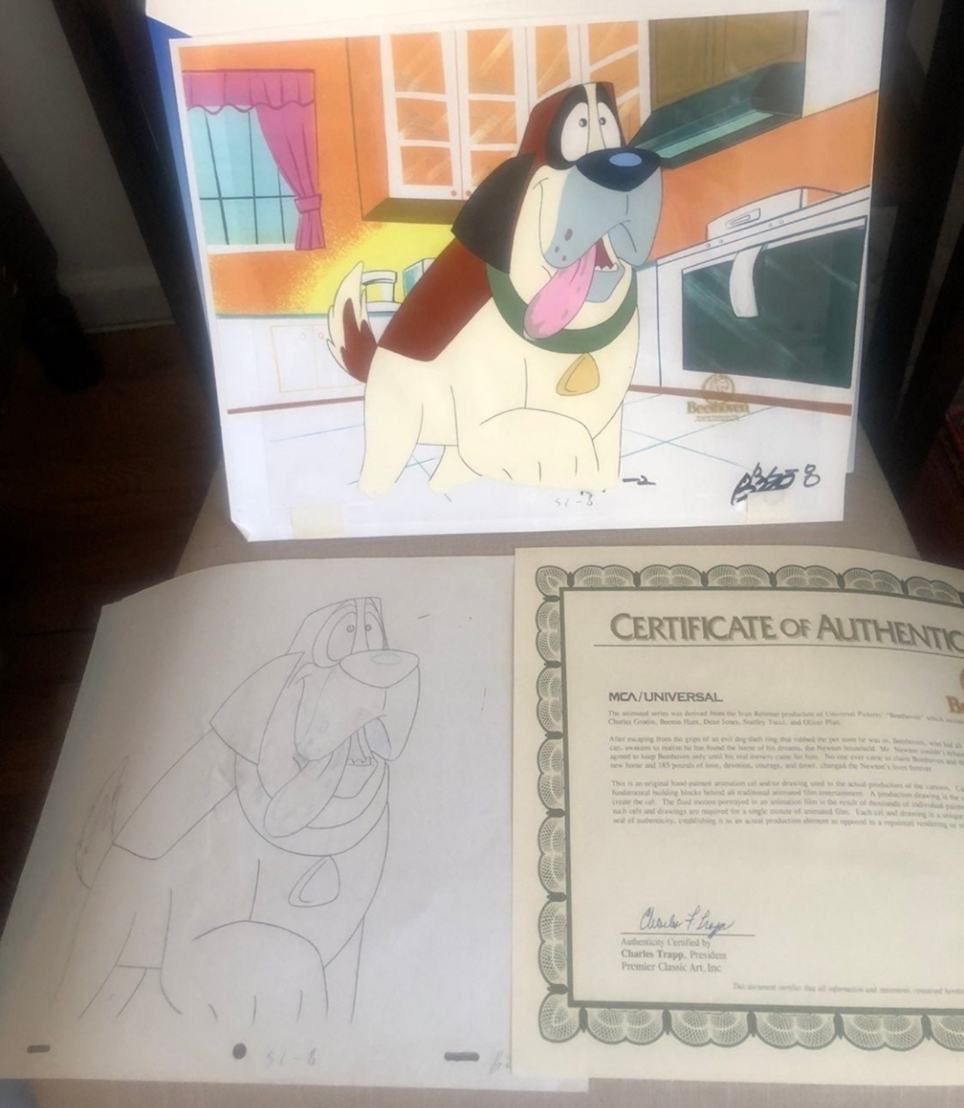 Beethoven Animation Cel, Background Copy, Production Drawing and COA