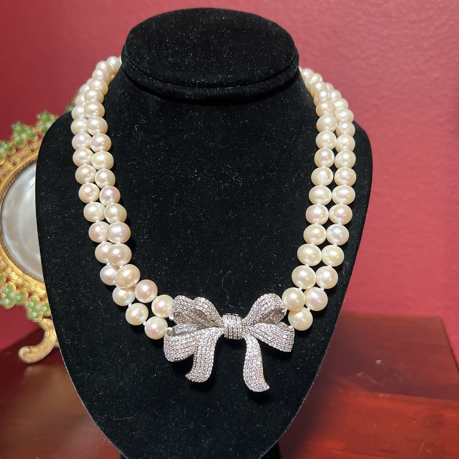 sterling clasp two strands 8-9mm south sea white pearl necklace 18 19