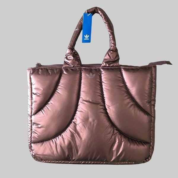 Adidas Zipped Quilted Tote Bag Shopper Metallic Large L Three Stripes New IY9094