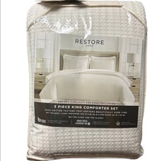 Restore Home 3 Piece Curated King Off White and Tan Comforter Set
