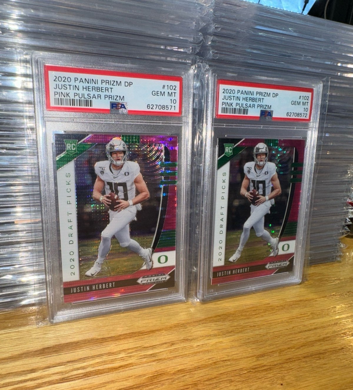 (2) 2020 Panini Prizm Justin Herbert RC Pink Pulsar DP Chargers PSA 10 LOT 2