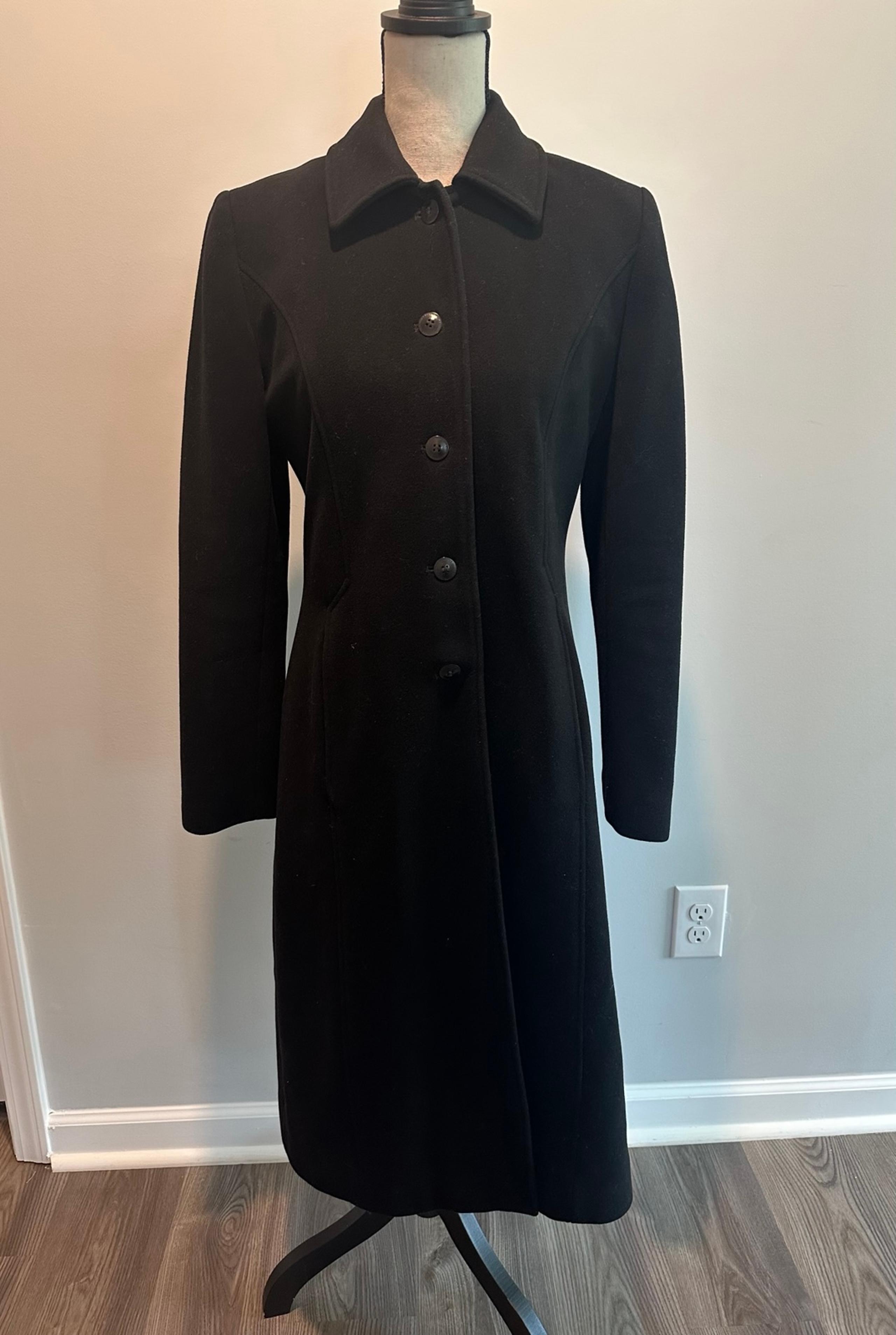 Kenneth Cole New York Black Long PeaCoat Jacket Women’s size 4 Wool Cashmere