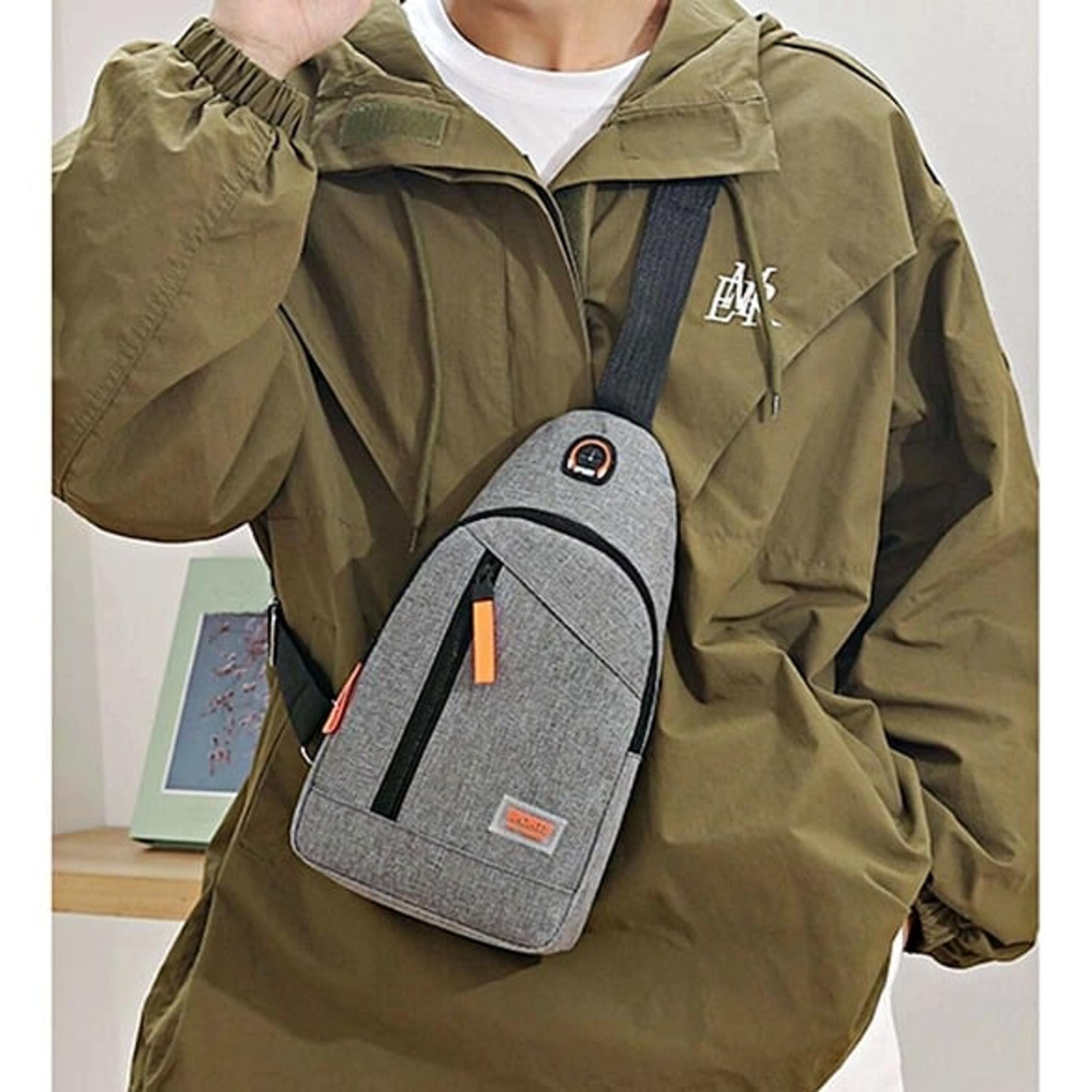 NEW Mens Gray Canvas Sling Bag, Trendy Crossbody Chest Bag, Unisex Backpack