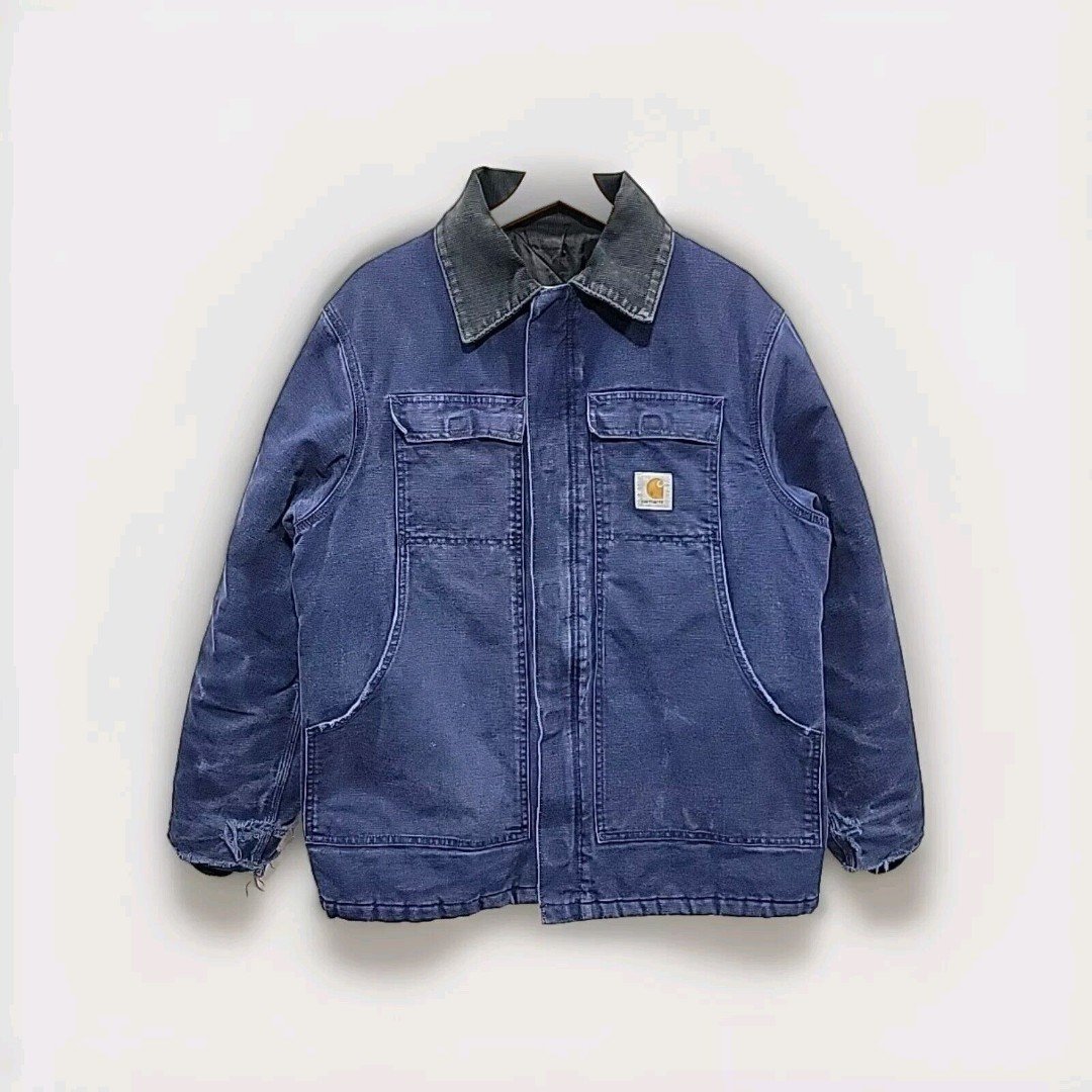 90's Carhartt C26 NVY Arctic Detroit Jacket Blue Quilted Sz Large Vintage Chore