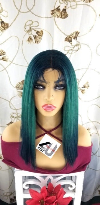 Realityqueen green blue ombre bob wig