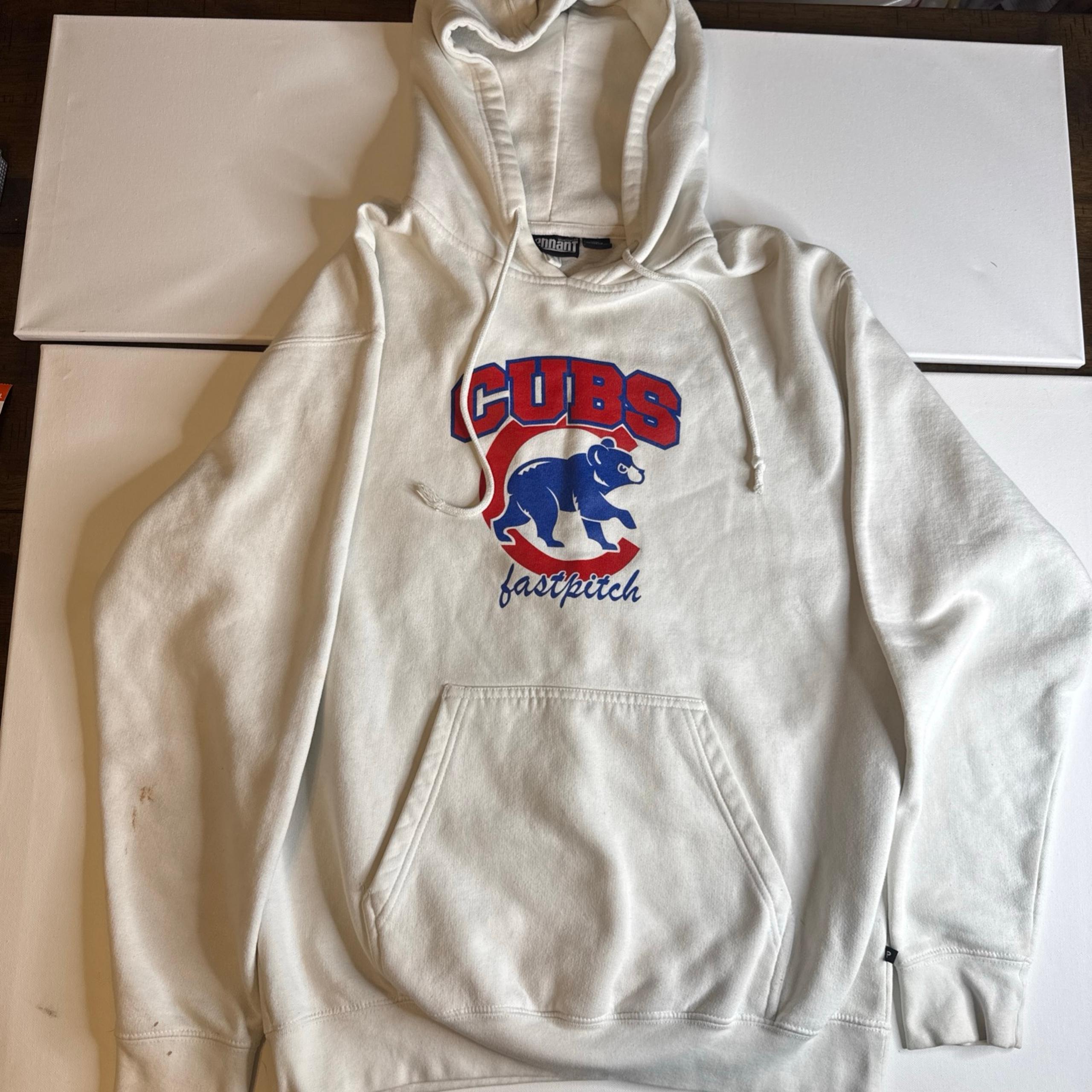 Pennant Sportswear Hoodie Mens Large White  Chicago Cubs Fastpitch Vintage