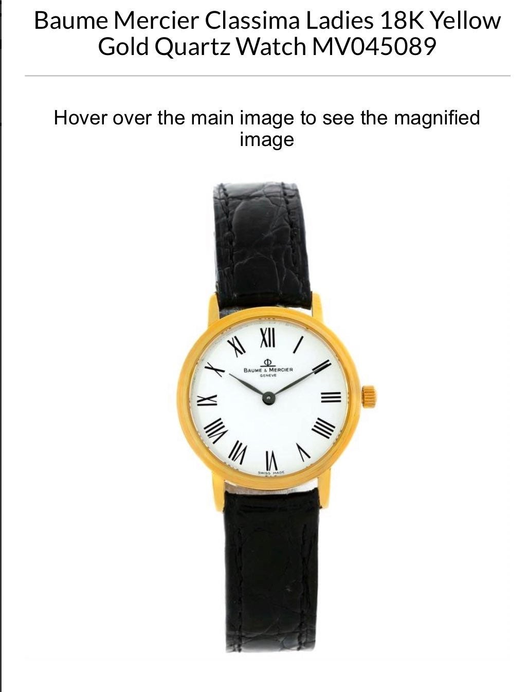 Baume Mercier Classima Ladies 18K Yellow Gold Quartz Watch MV045089