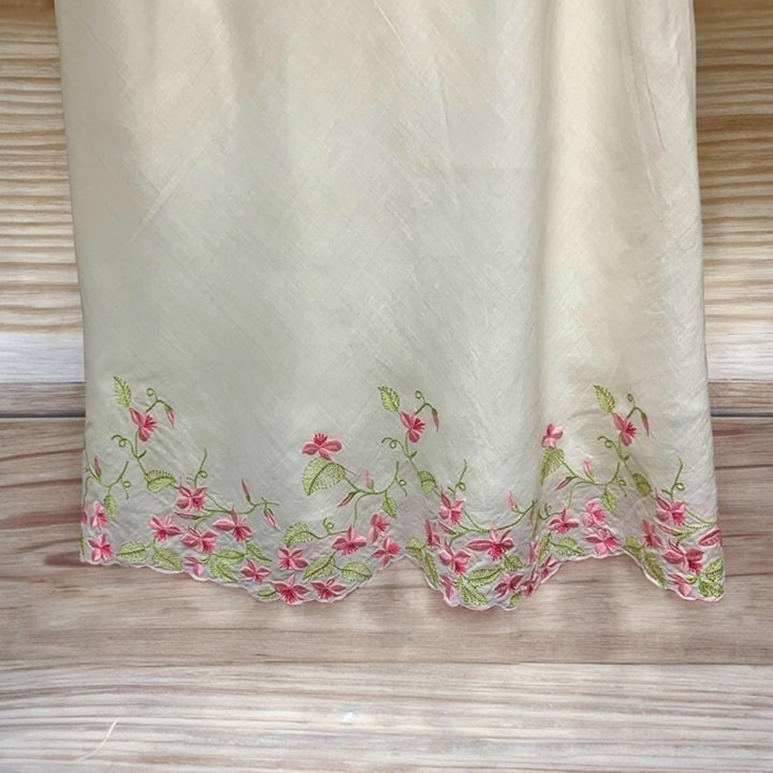 Ann Taylor Loft Cream Linen Floral Embroidery A-Line Skirt
