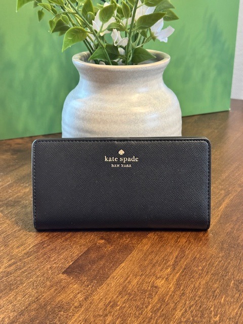 New Kate Spade Dana Large Slim Bifold Wallet Saffiano Black