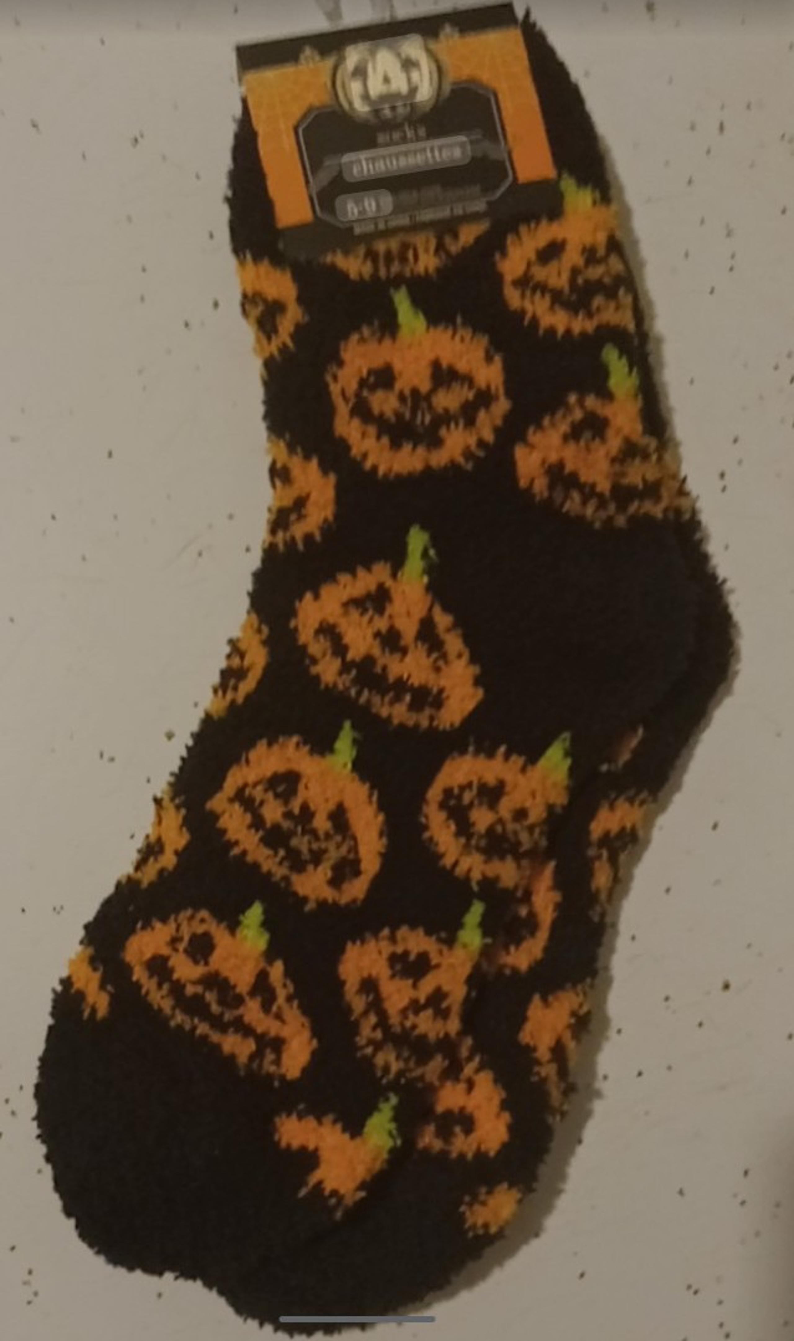 Halloween Pumpkin-Jack-o-Lantern Fuzzy Socks-Adult One Size