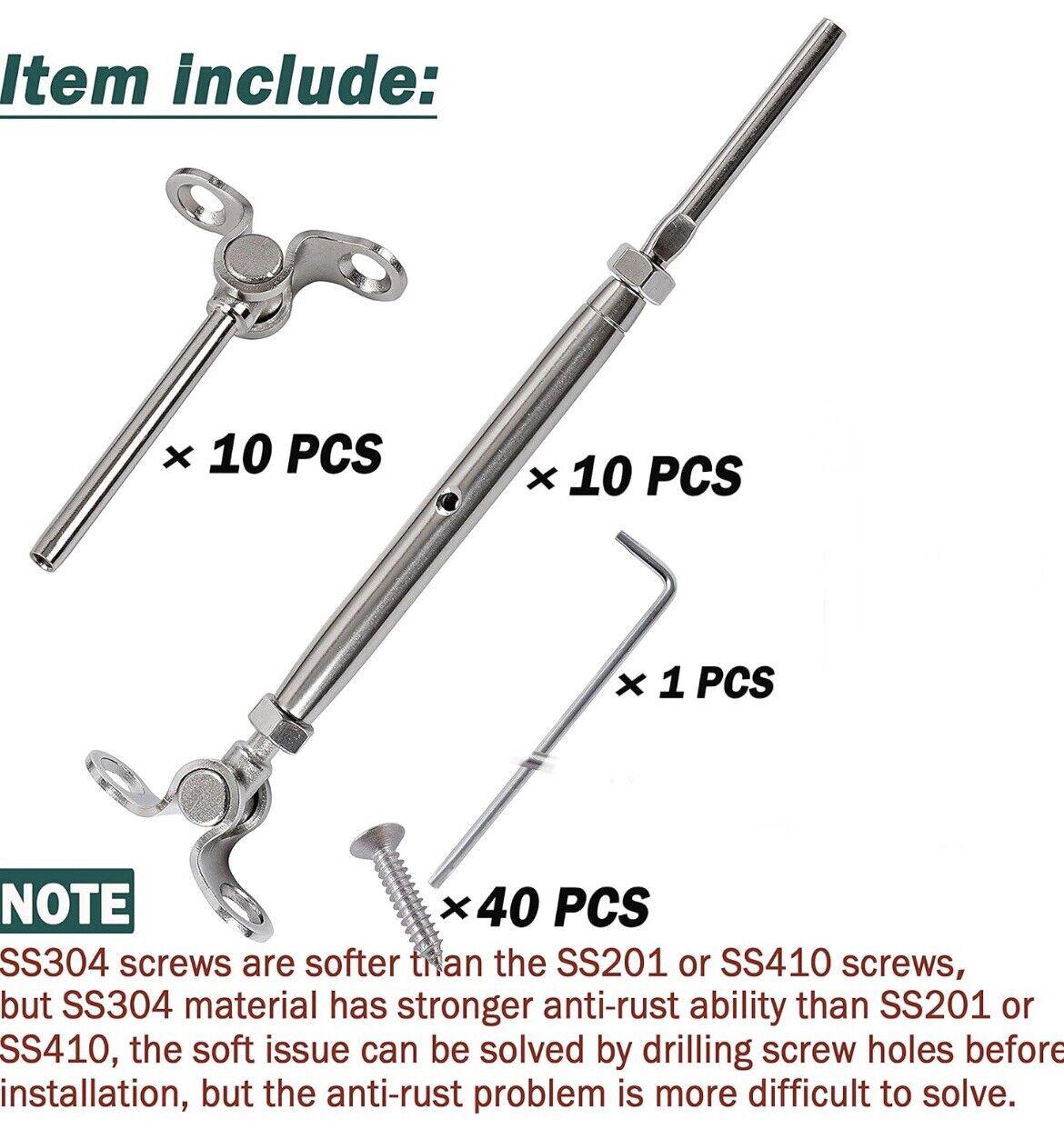 10-Pack Deck Man T316-Stainless Steel Adjustable Angle 1/8 Cable Railing Kit
