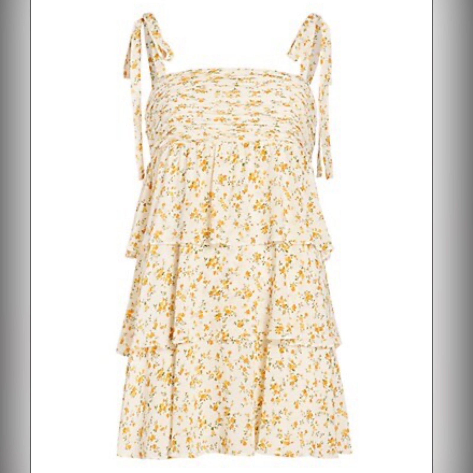 NWT Reformation Avni Babydoll Tiered Tie Sleeve Minidress in Adagio Size L