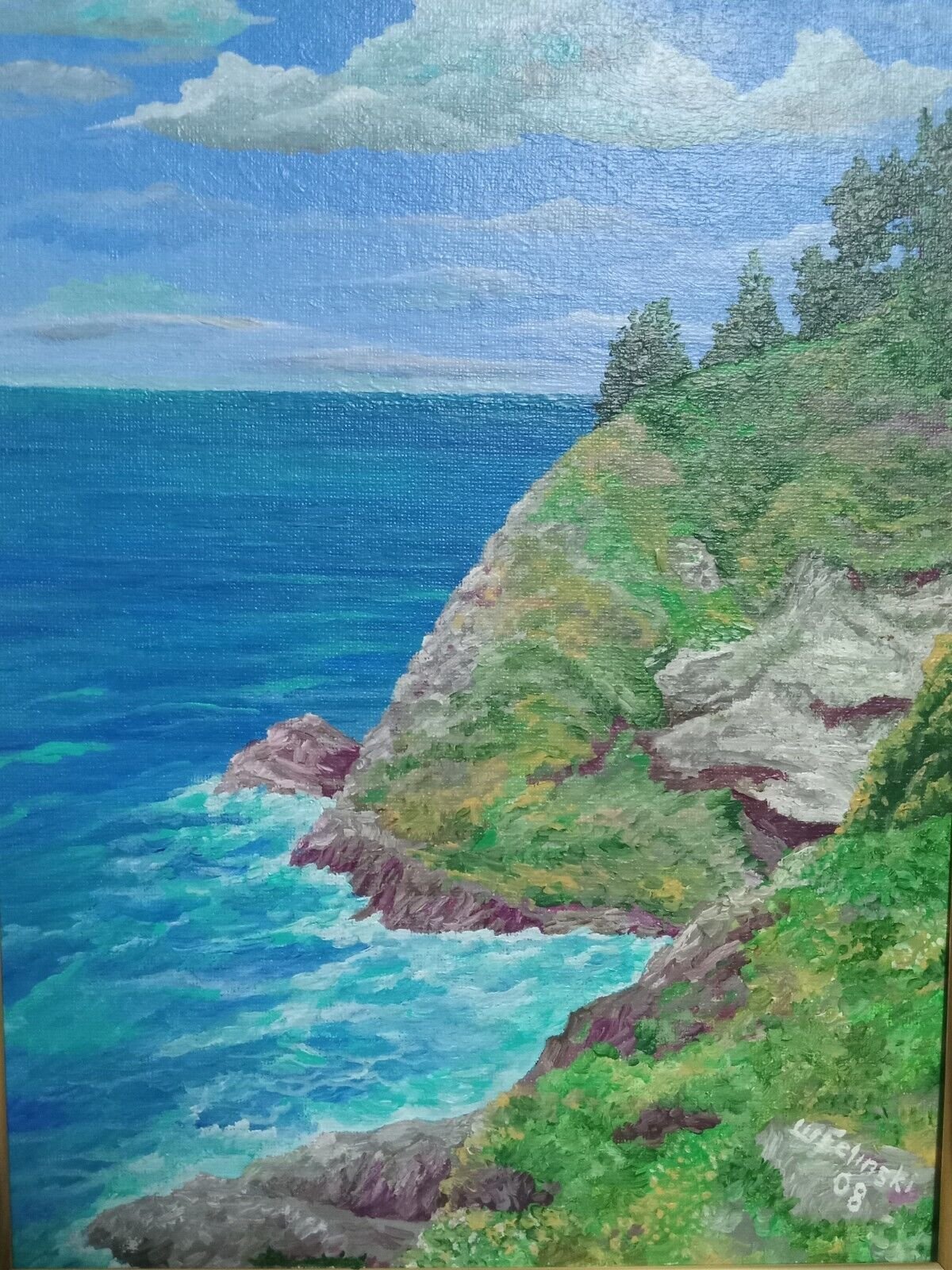 Acrylic On Board Pacific Coast, Washington Landscape Signed William Felinski