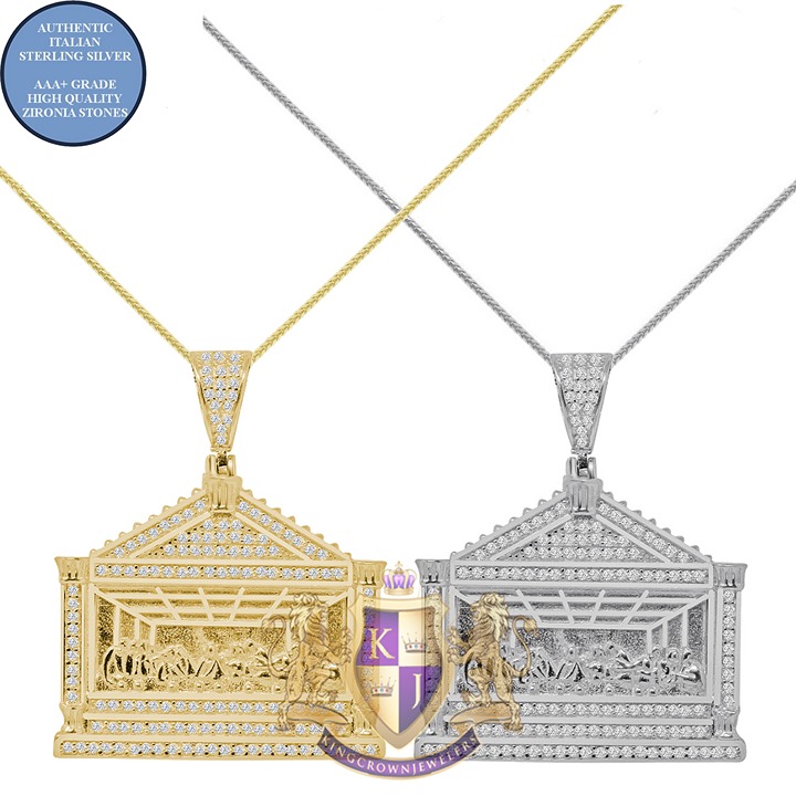 Real Silver 1.50 Cwt. Last Supper Gospel Apostles Jesus Charm Pendant Chain Set
