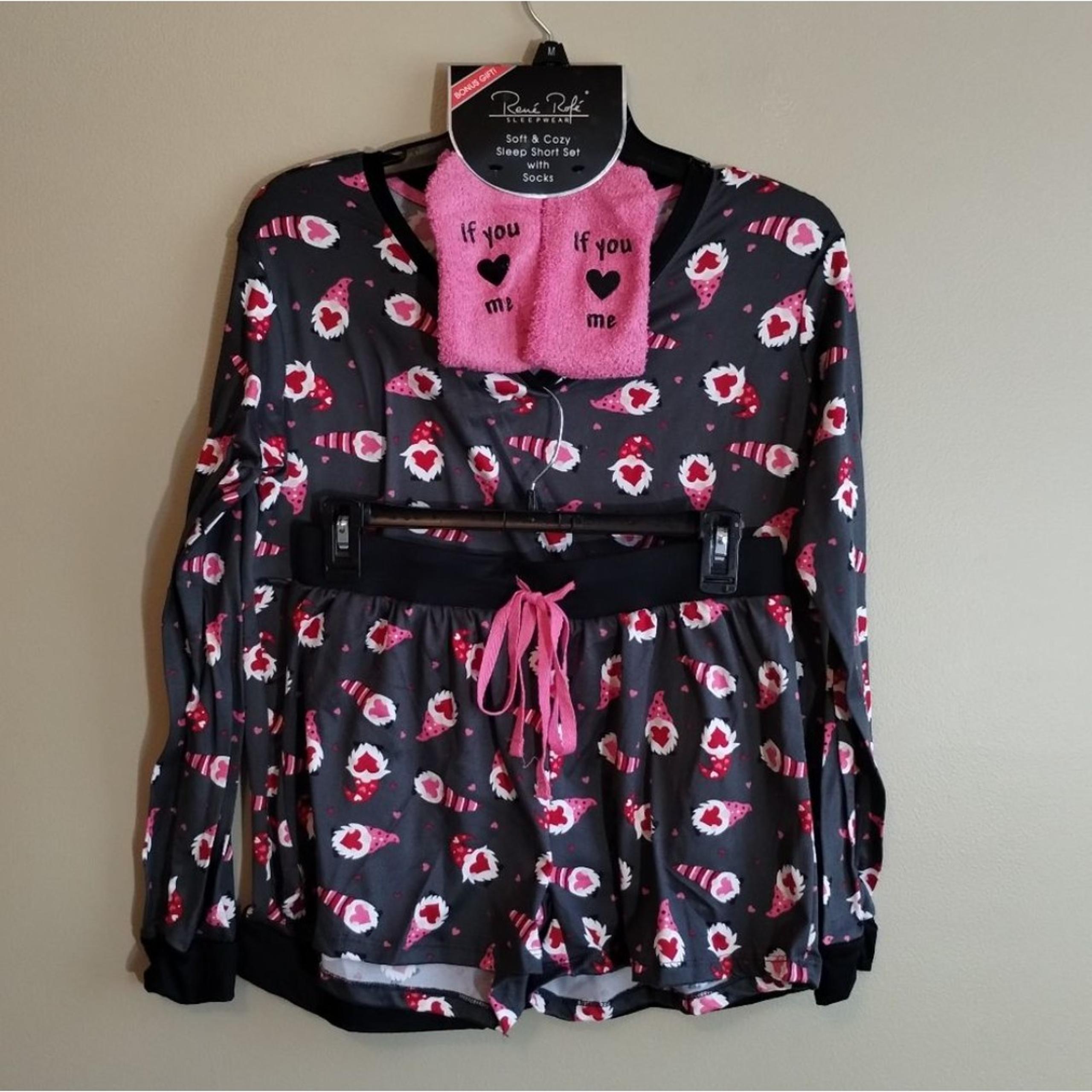 RENÉ ROFÉ, Pajama Sleepwear Shorts Valentine's Gnome Heart Set, Medium - NWT
