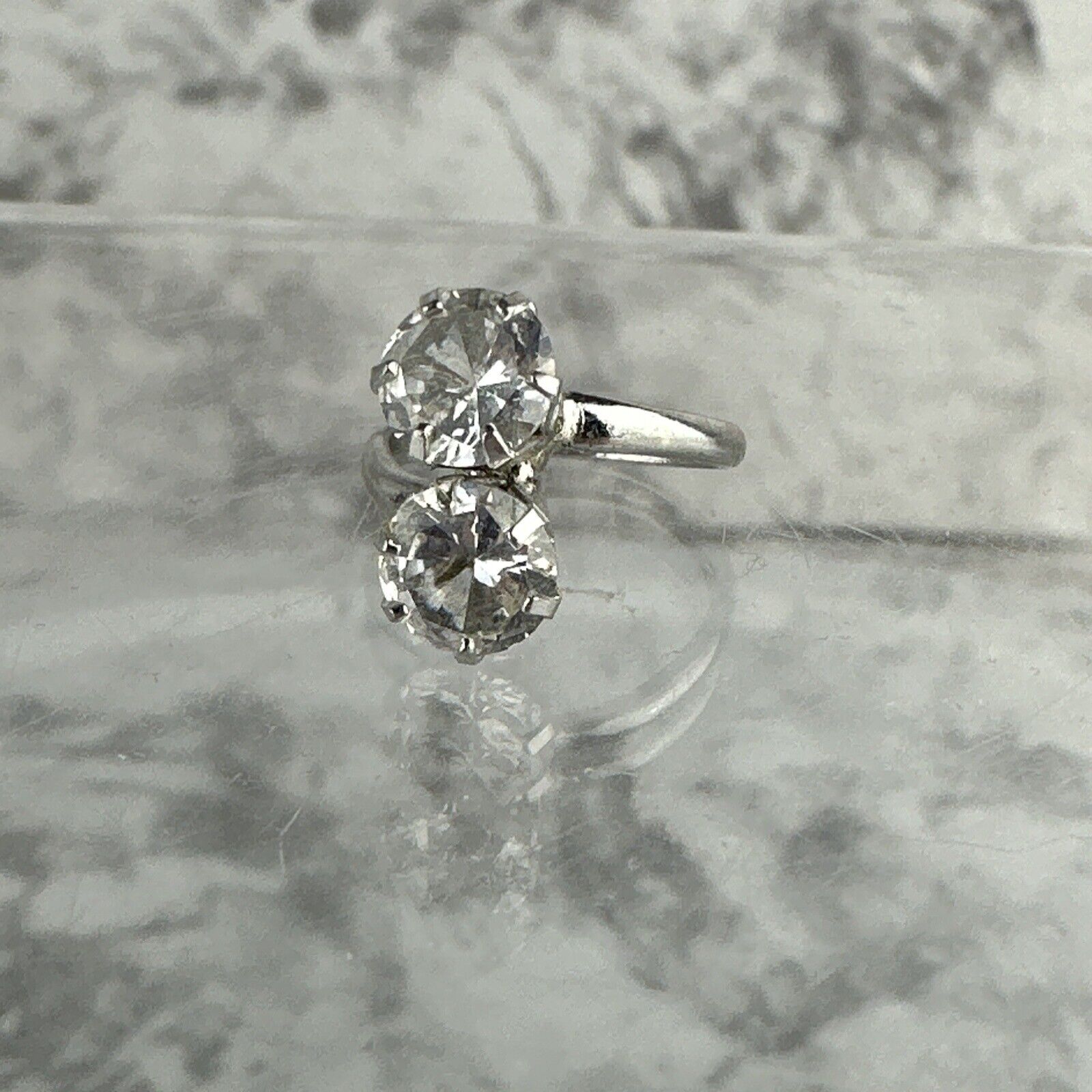 Vintage Sterling Silver Double Solitaire Cubic Zirconia Ring Size 6