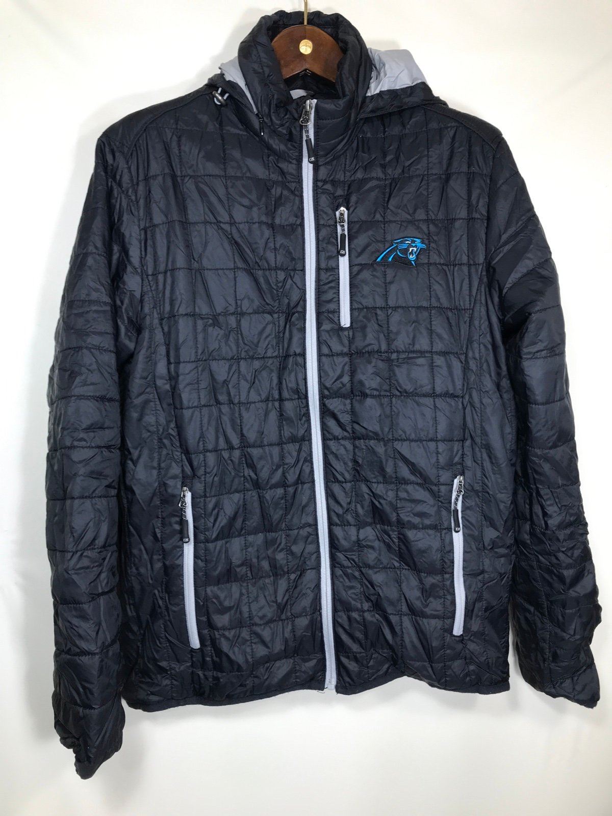 Women's Cutter & Buck Black Carolina Panthers Full Zip Puffer Jacket Size Small