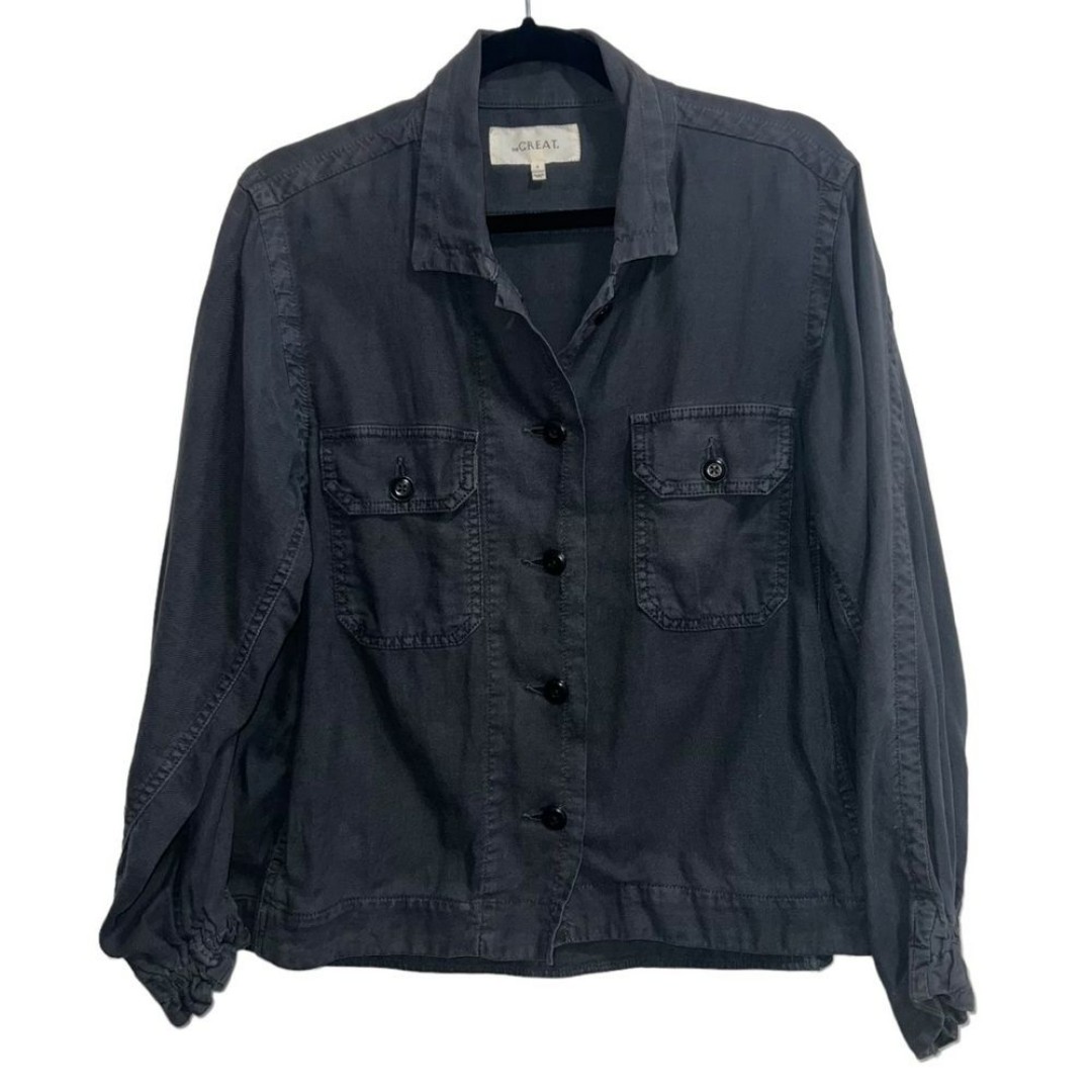 THE GREAT. Gray Cotton Linen Army Jacket Chore Coat SIZE THE GREAT. 0/XS