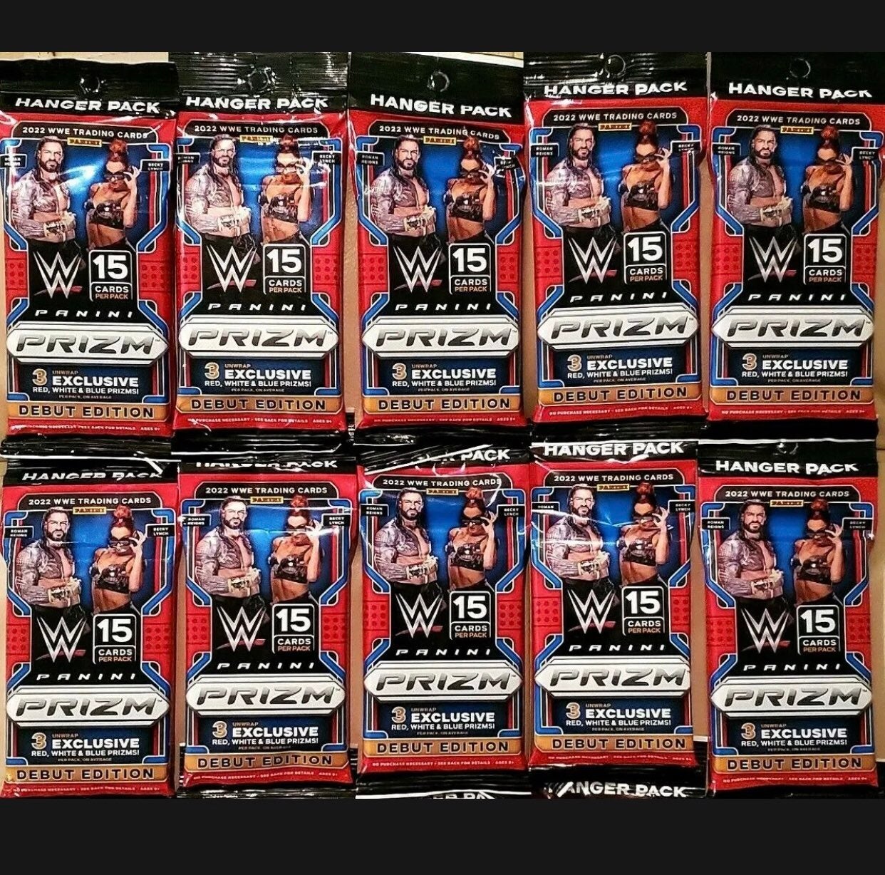 10 x 2022 Panini Prizm WWE Wrestling Debut Edition Cello Fat Hanger Pack Lot New