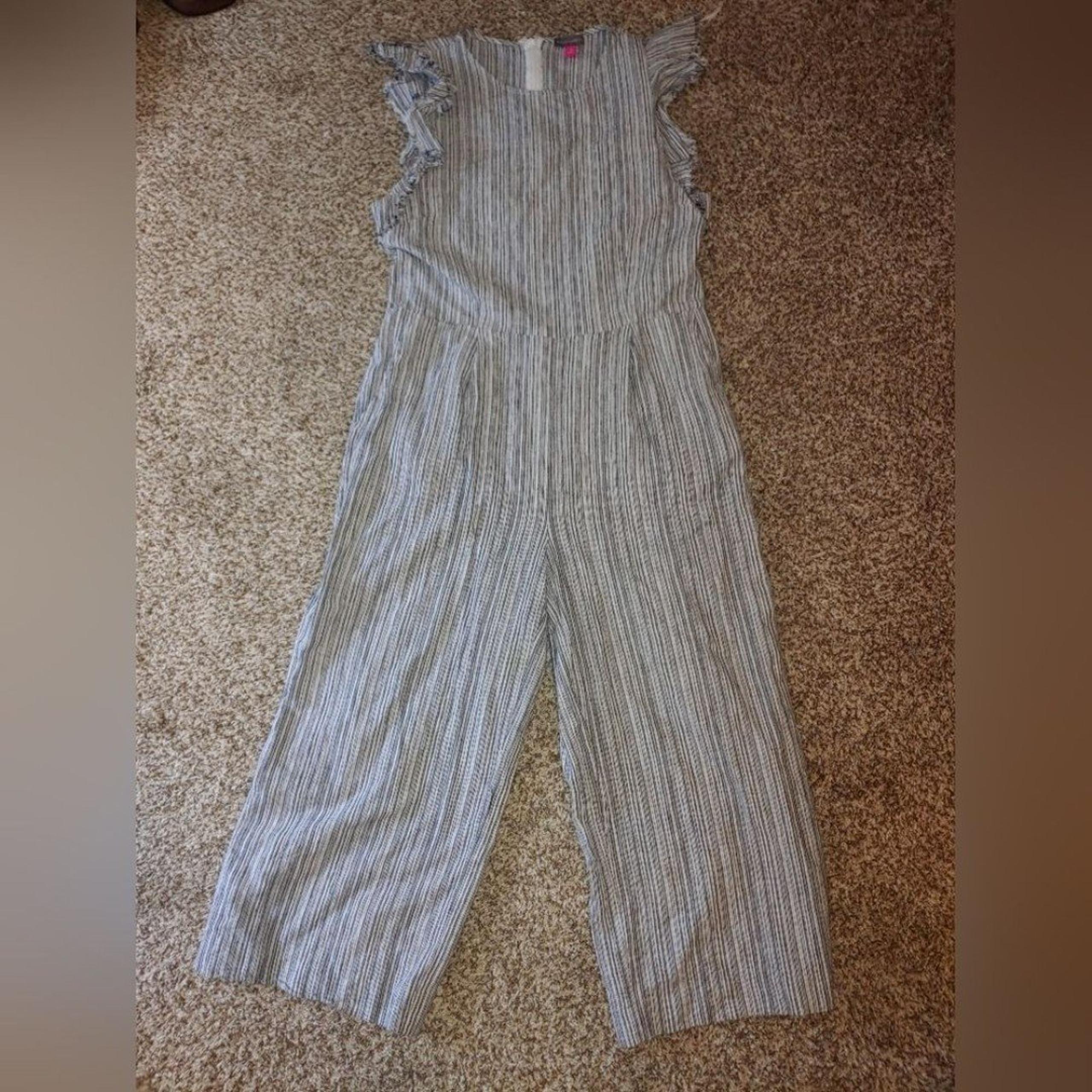 Vince Camuto Blue Pinstripe Linen Jumpsuit Romper, Size Small