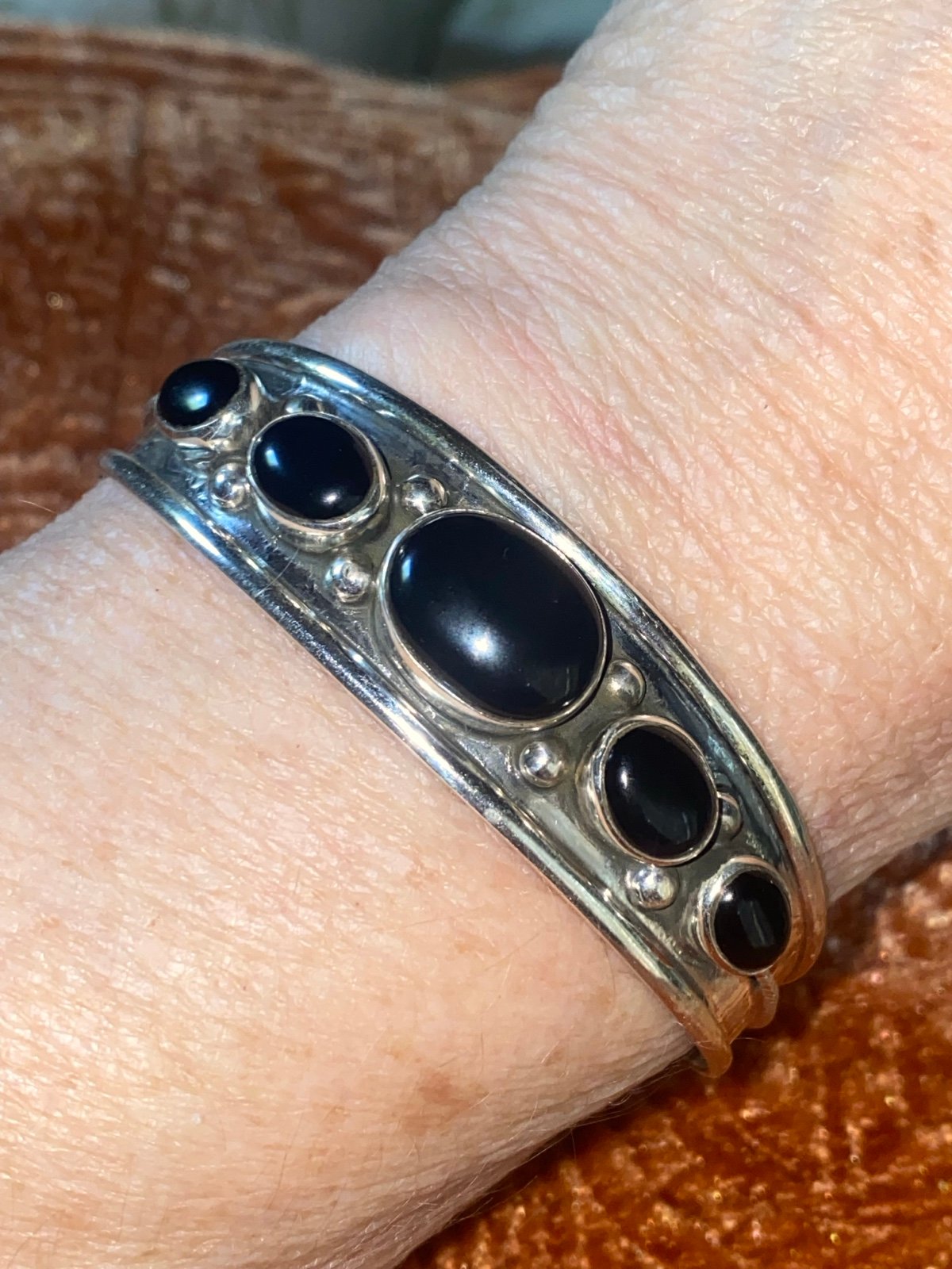 New sterling 925 multistone onyx southwestern cuff size 7 with flex