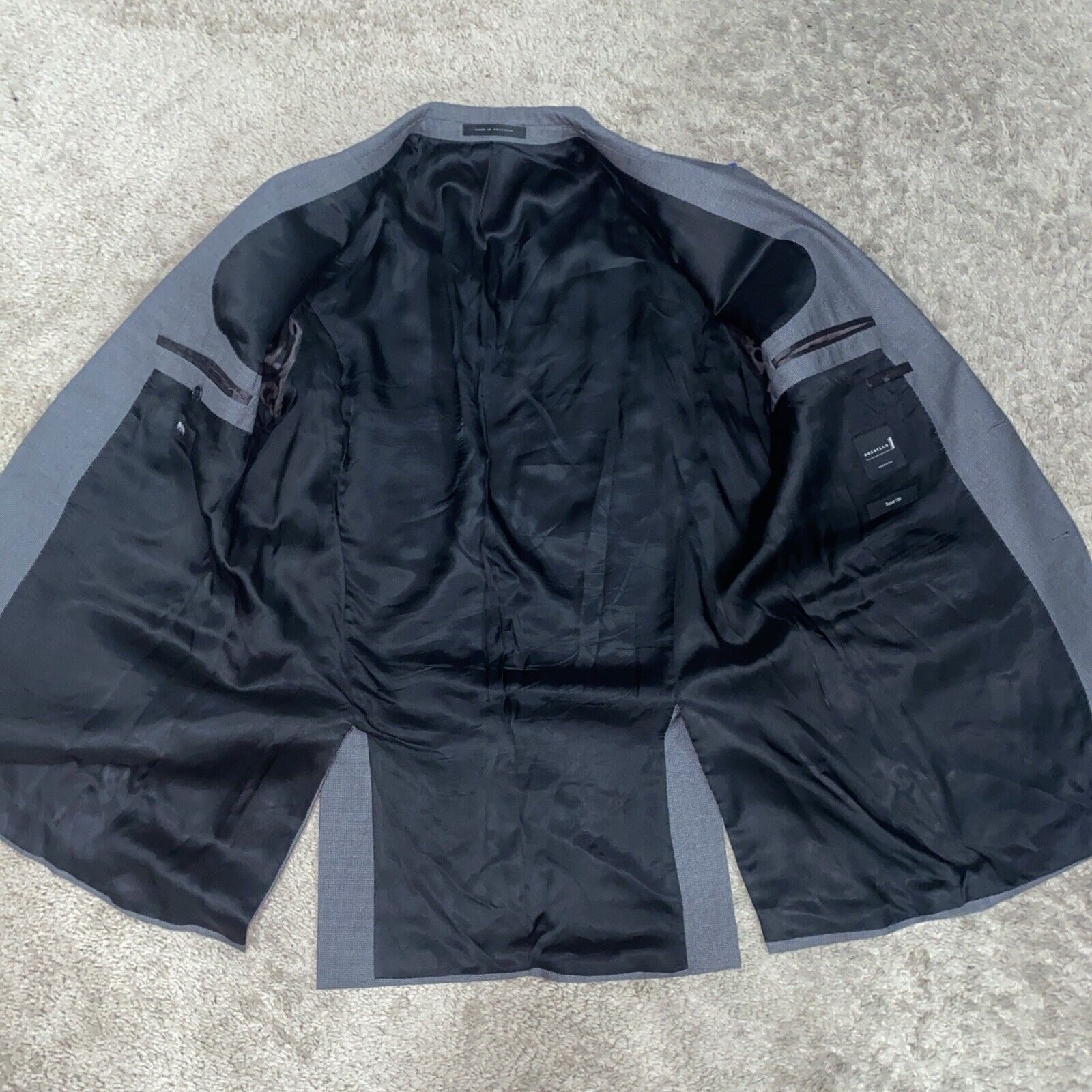 Hugo Boss Guabello Italy Super 130 Gray Double Vent Blazer Sport Jacket 44L Mens