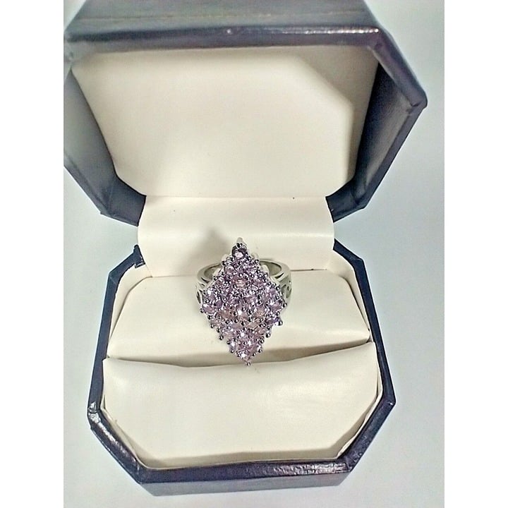 925 Stamped Mozambique Pink Spinel Marquise Cluster Cocktail Ring Size 6