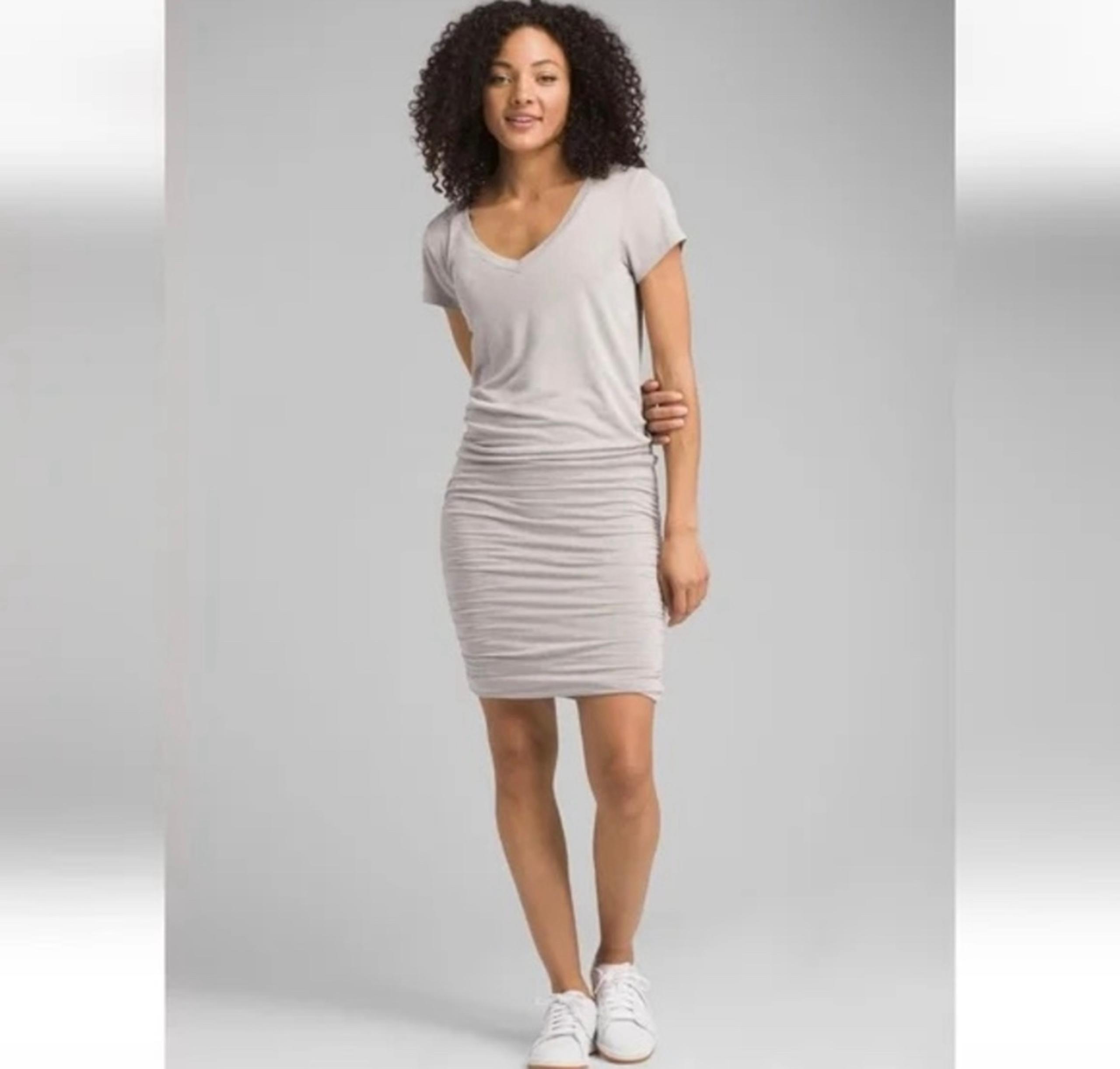 Prana Women's Foundation Jersey Dress Light Gray Medium Knee-Length