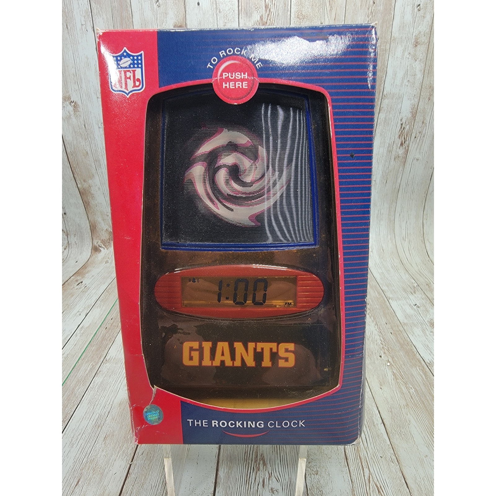 Vintage ThoughtWorks New York Giants Blue Lenticular Display Rocking Clock