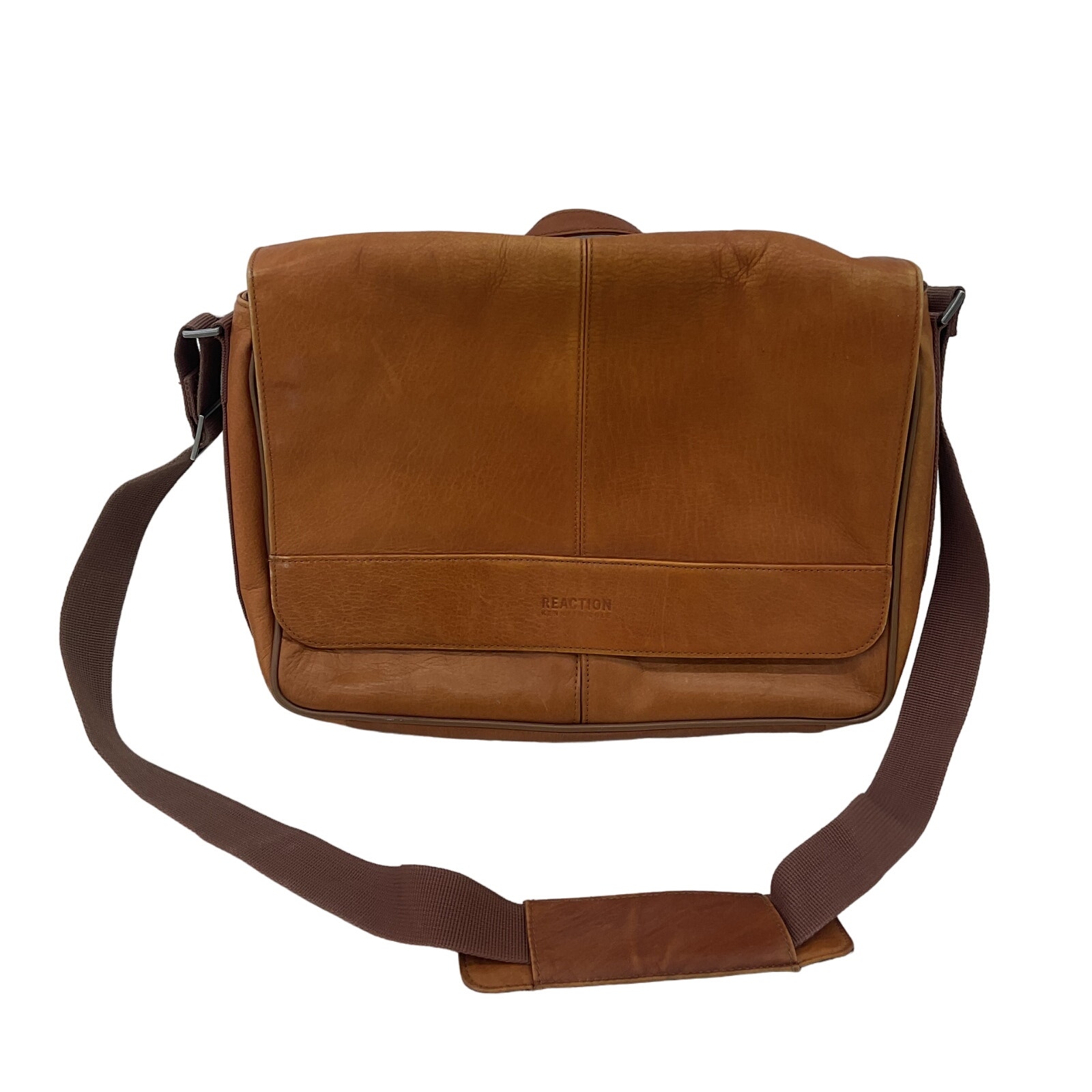 Kenneth Cole Brown Leather Messenger Bag Unisex Travel- Preowned