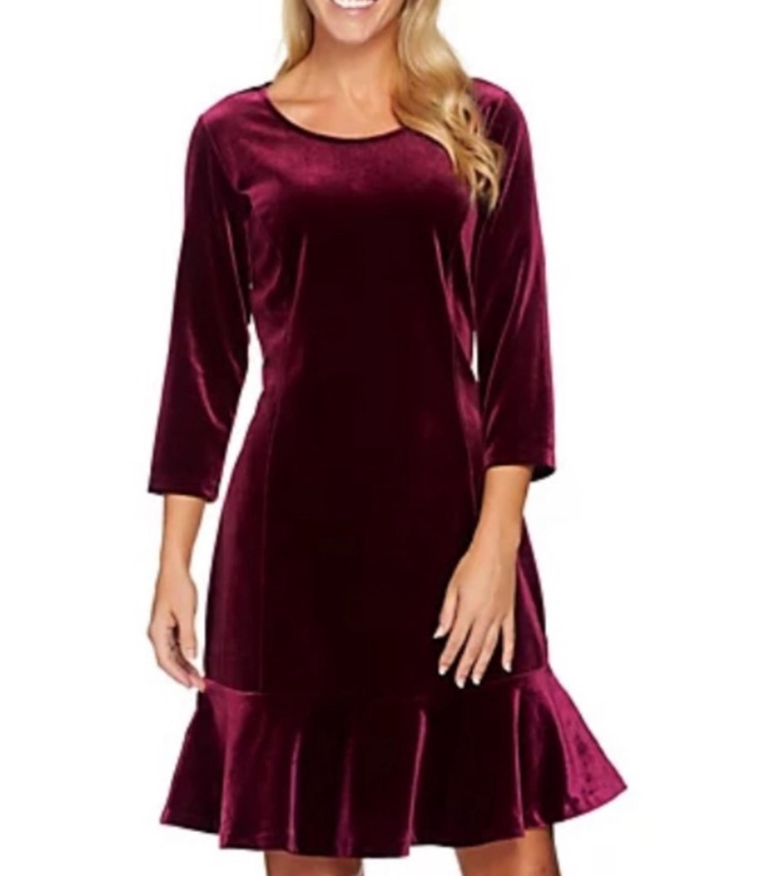 Isaacmizrahi Live! Women’s Burgundy Velvet 3/4 Sleeve Short Dress Size 8