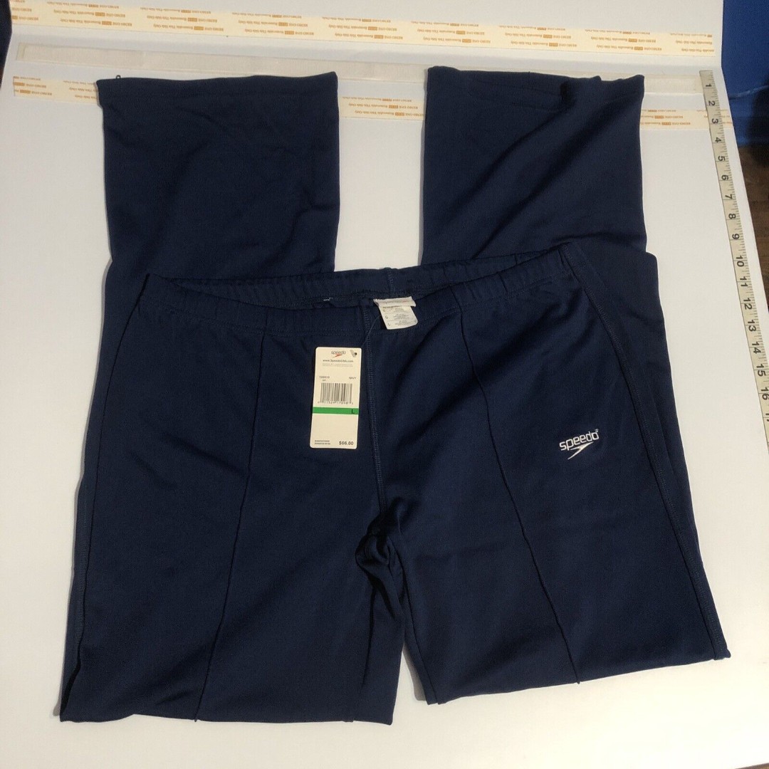 NEW Speedo Zipper Leg Pants Large Men Navy Nylon Stretch Elastane Athletic C2