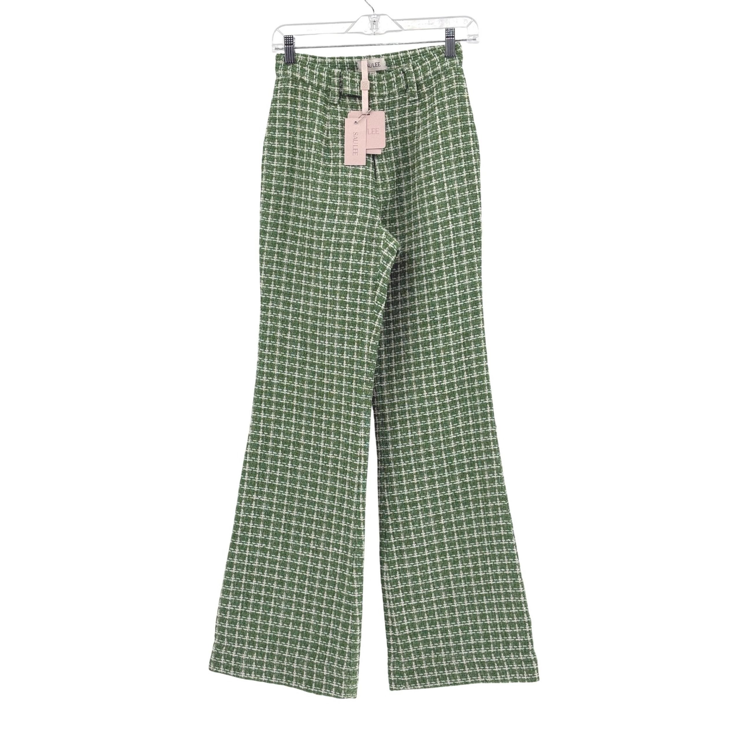 Sau Lee Pants Avery Women Size 2 Green Tweed Wide Leg High Rise Luxury New