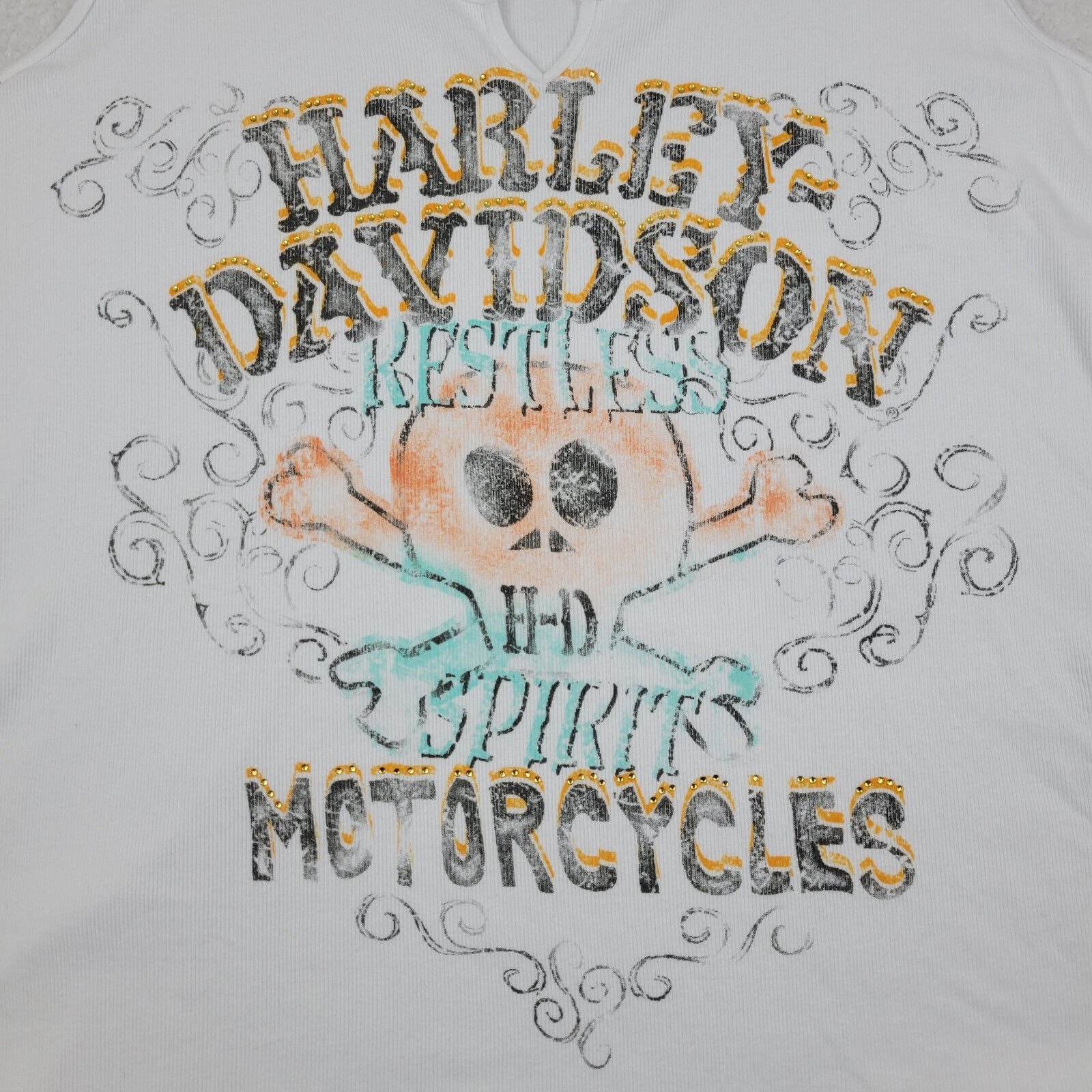 Harley Davidson Motorcycles Restless Spirit Tank Top Womens 3W White Stretch Ctn
