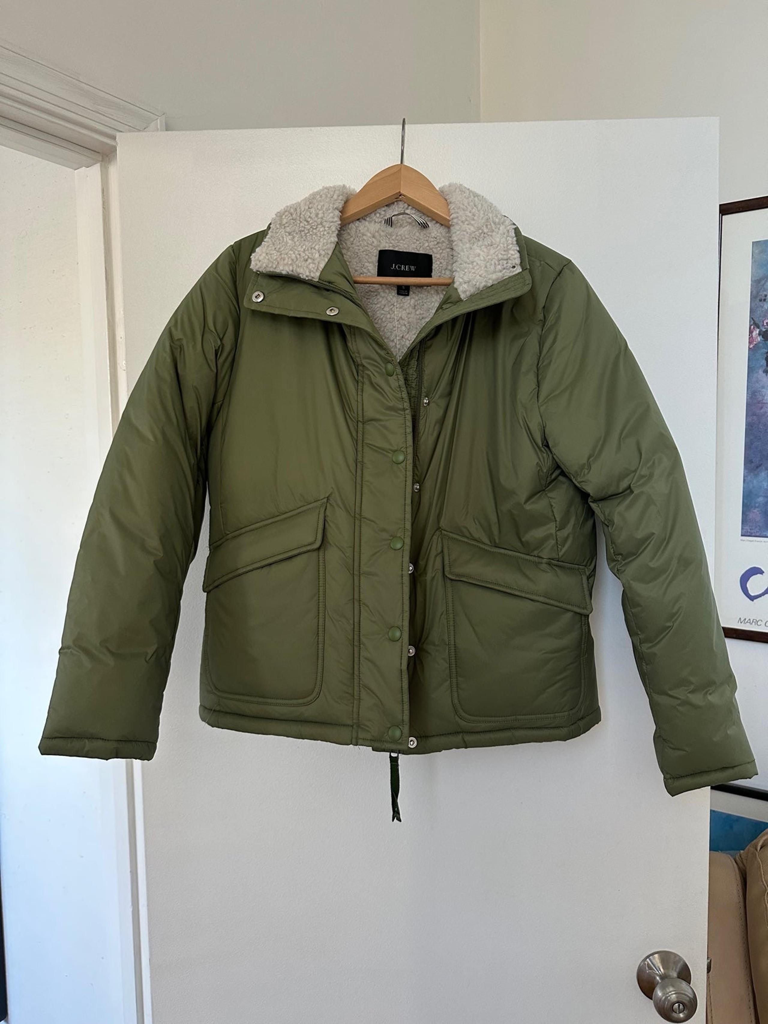 J Crew Sherpa lined puffer jacket Primaloft women size S NWT