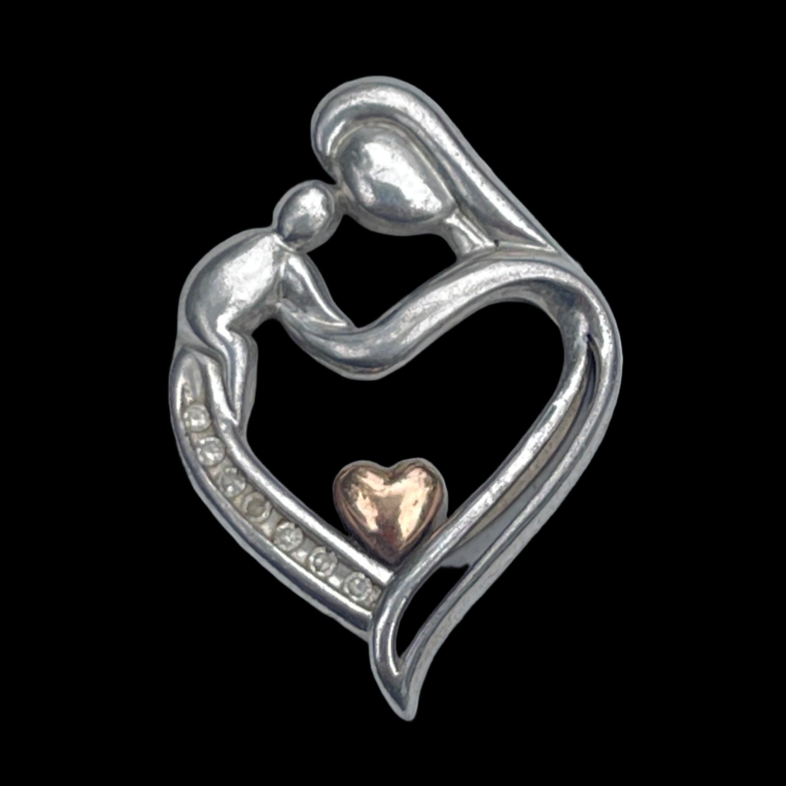Designer 14k Gold and Sterling Silver Diamond Family Pendant