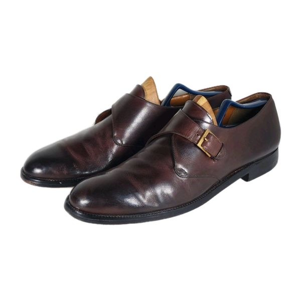 Salvatore Ferragamo Men's US 13D Brown Leather Single Monkstrap Dress Shoes