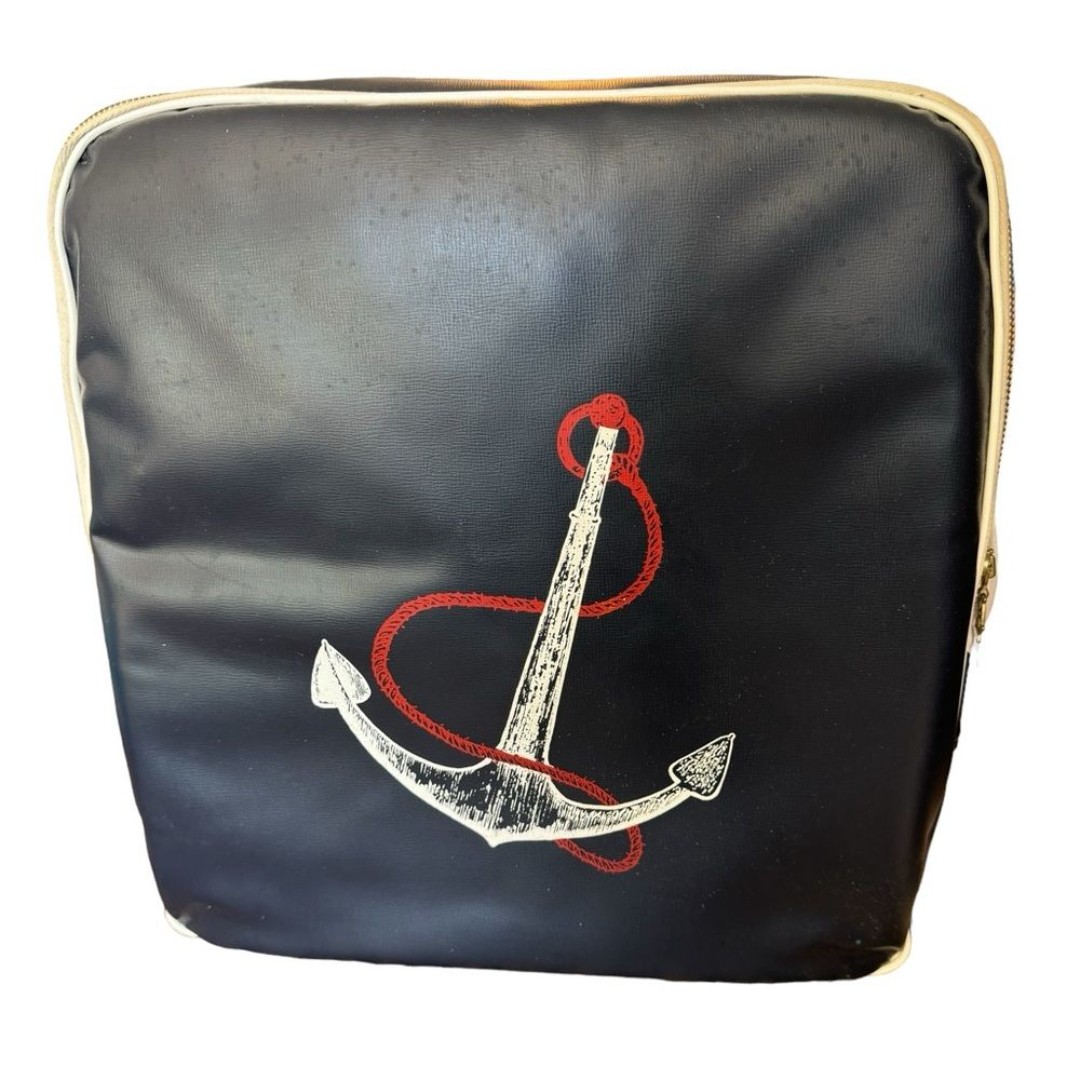 Vintage Large Navy Blue Nautical Anchor Art Sailing Thermos Picnic Set MINTY