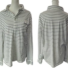 POLO RALPH LAUREN Pullover Long Sleeve Strip Shirt Preppy Black White L 25-2