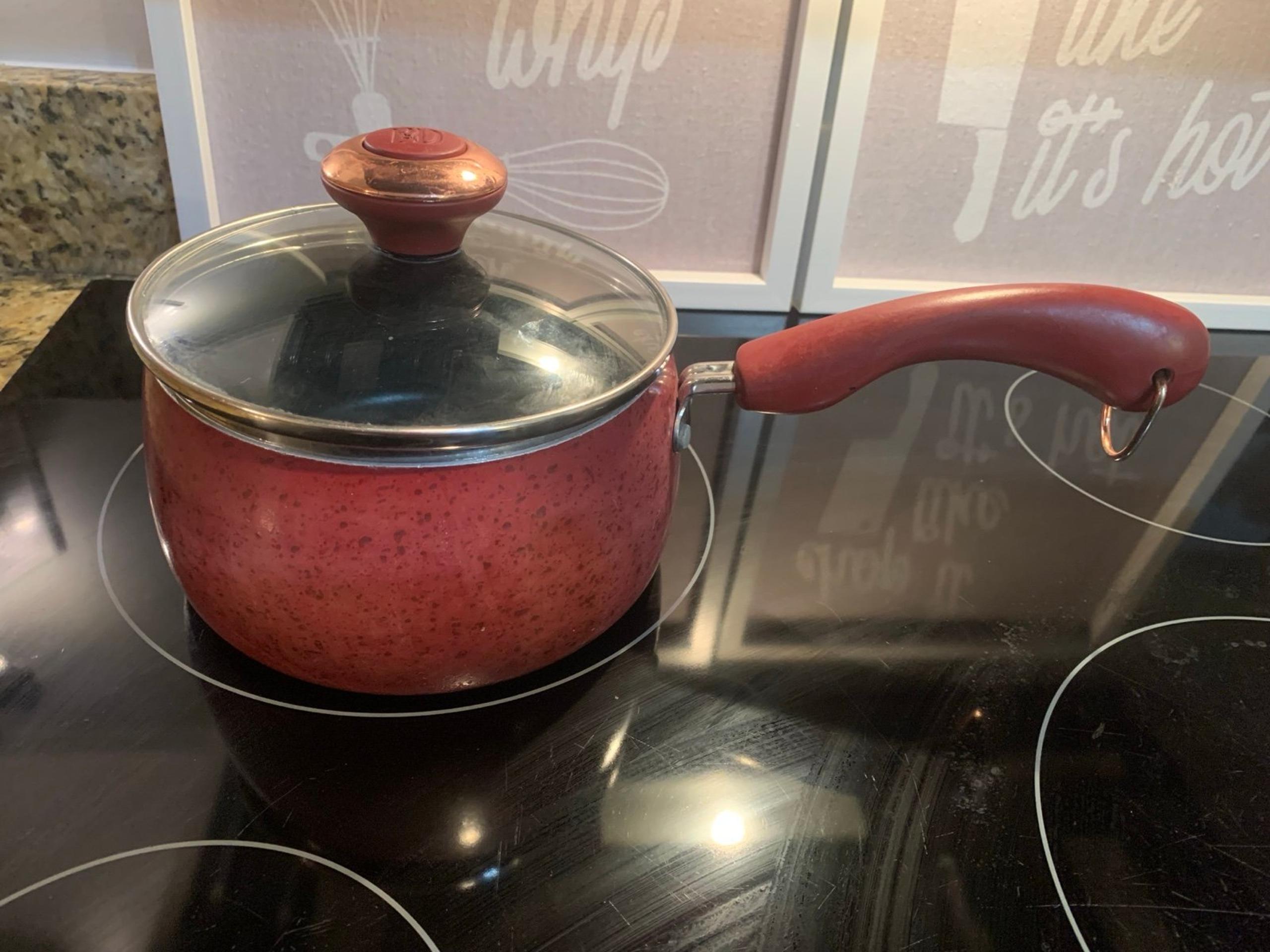 Paula Deen Signature 1 Qt Quart Non-Stick Sauce Pan Red Speckled with Lid