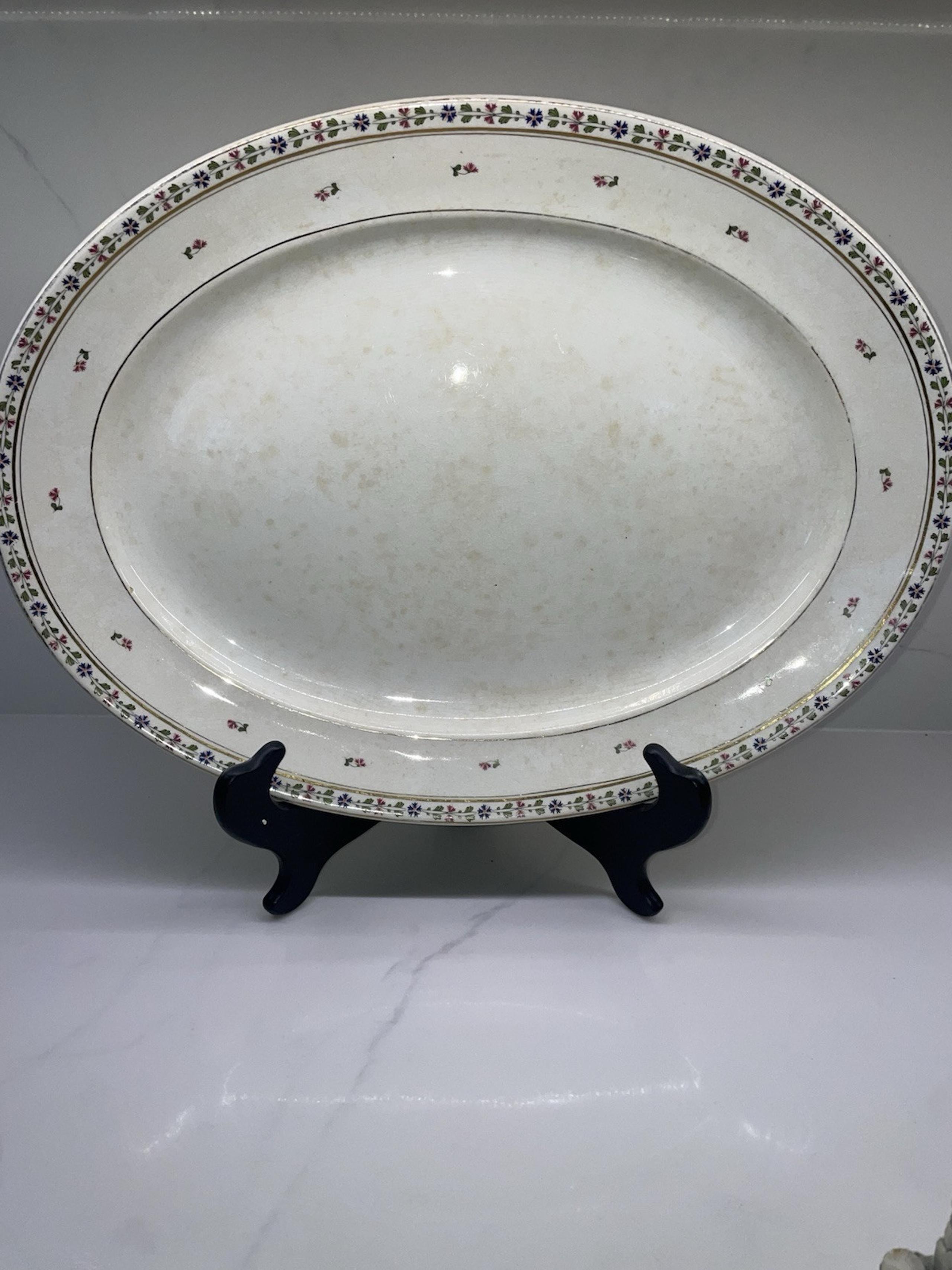 Antique Mercer Pottery Oval Serving Platter Gold Trim – 17” x 13”