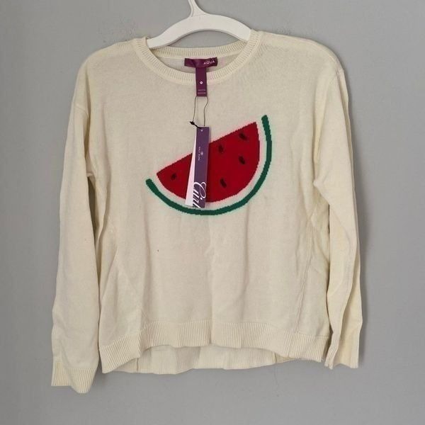 Aqua Girls Long Sleeve Watermelon Knit Crew Neck Sweater